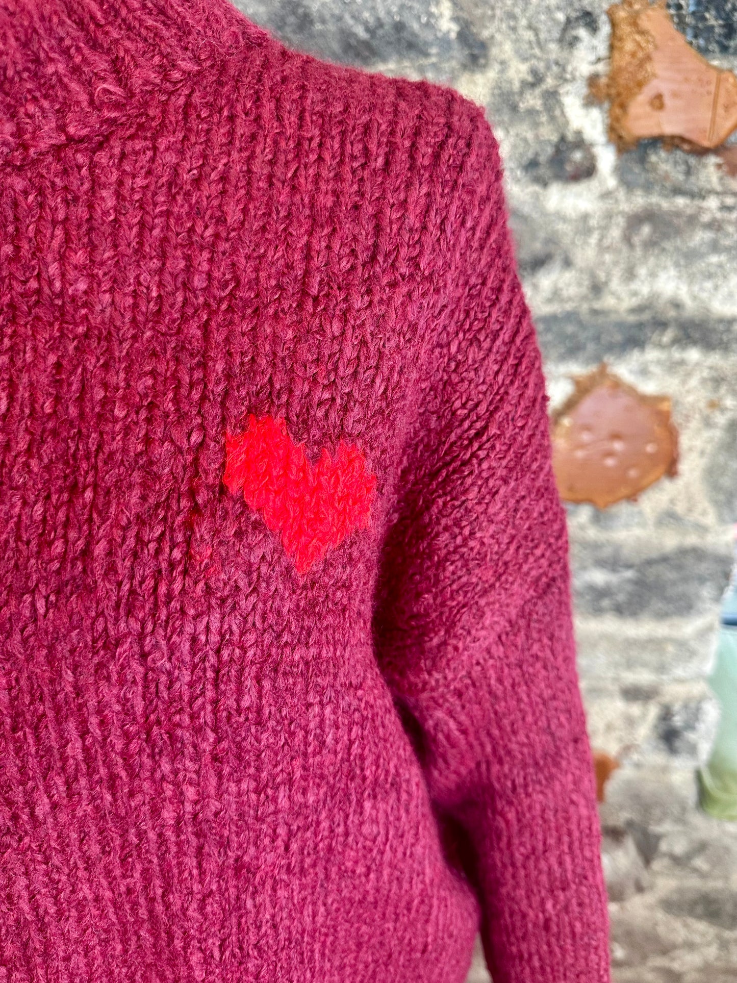 “Evie “ Bordeaux Italian loose knit little heart knit
