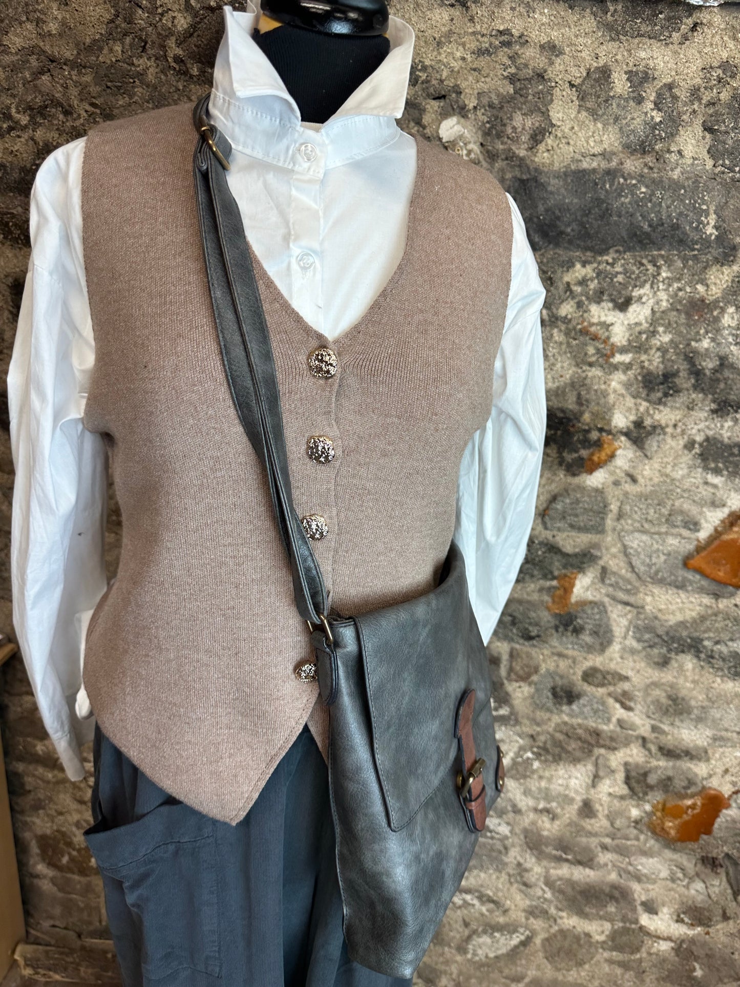 “Veronica “taupe Italian knit waistcoat small to medium