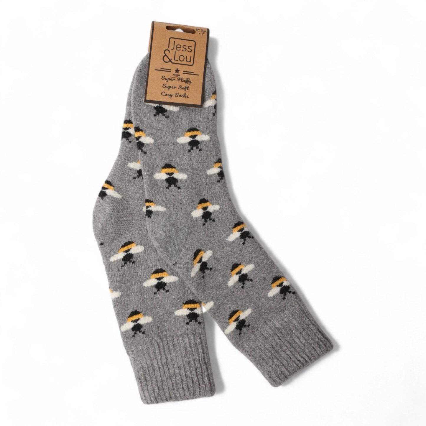 Cosey busy bee 🐝 ribbed grey sock