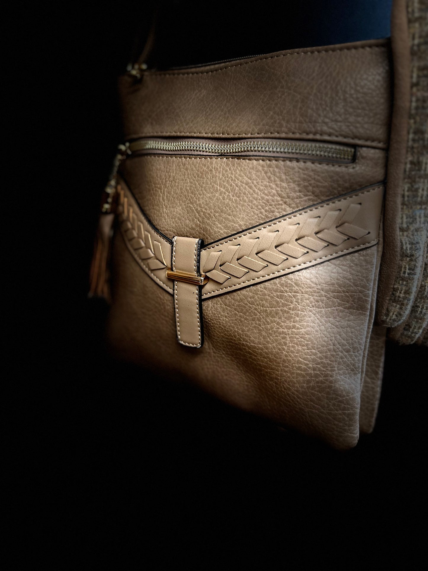 “Sharrin” mocha vegan crossbody satchel