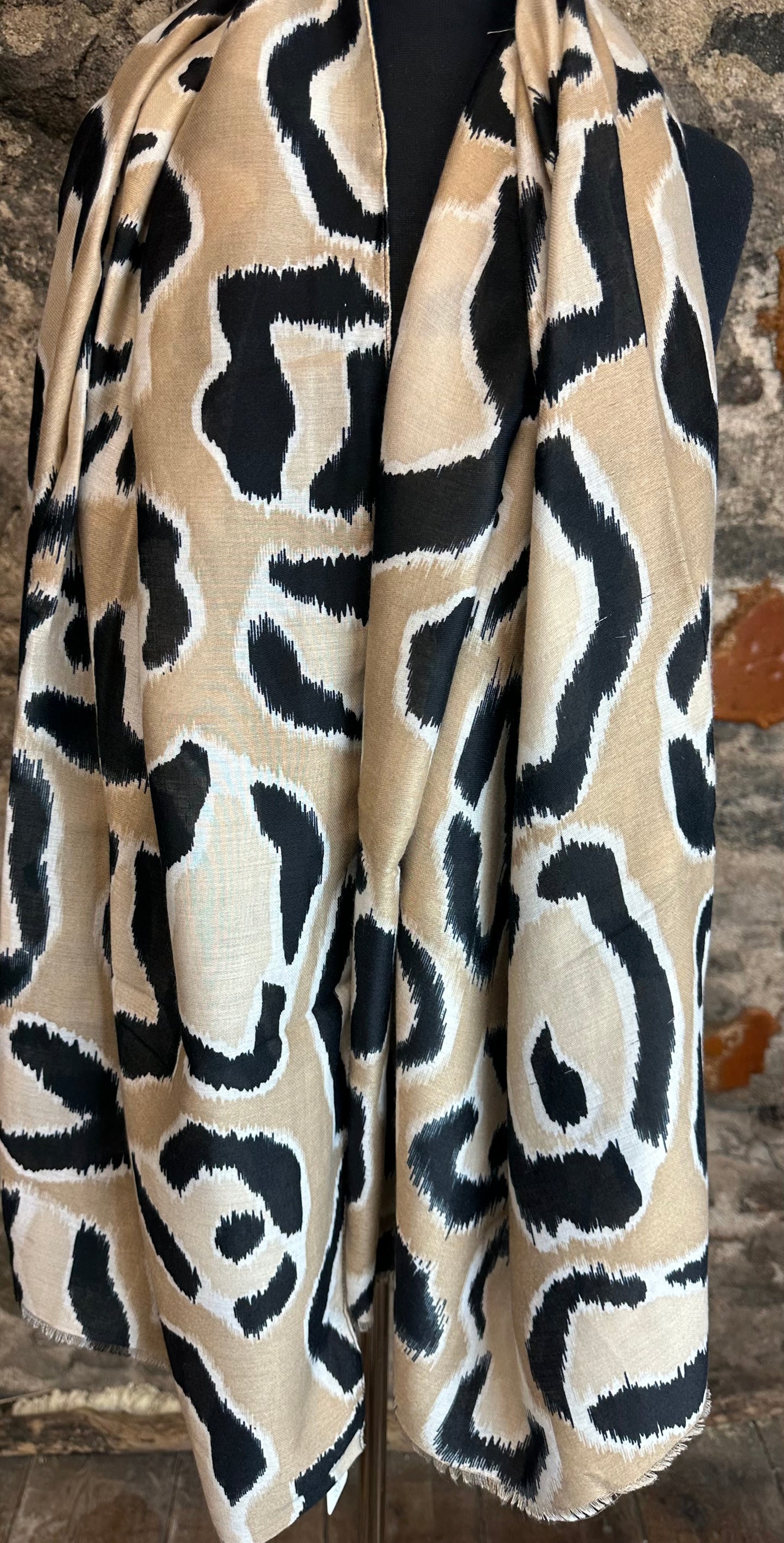 Stone ivory and black autumnal large wrap