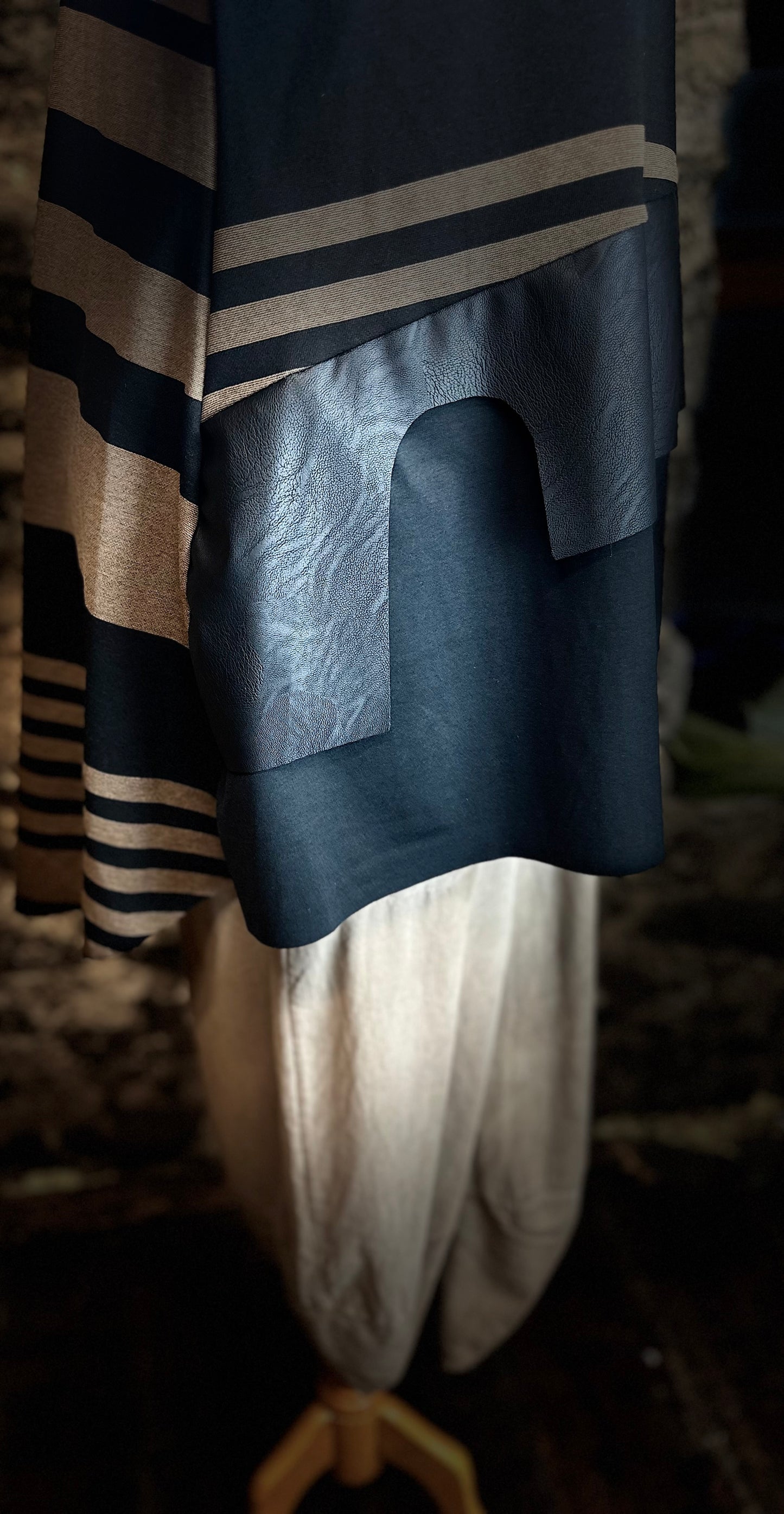 “Jenni “ mocha and ebony Italian hi lo funnel neck tunic