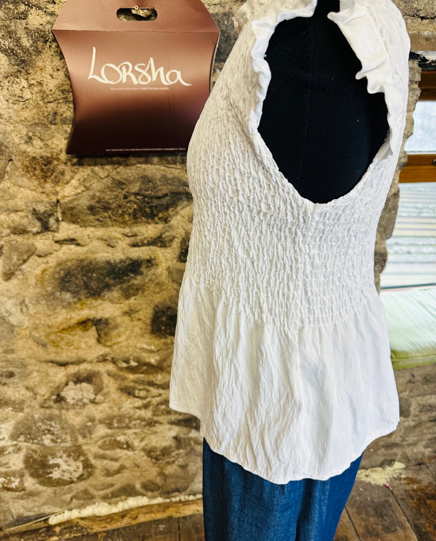 “Betty “ white rushed Italian top