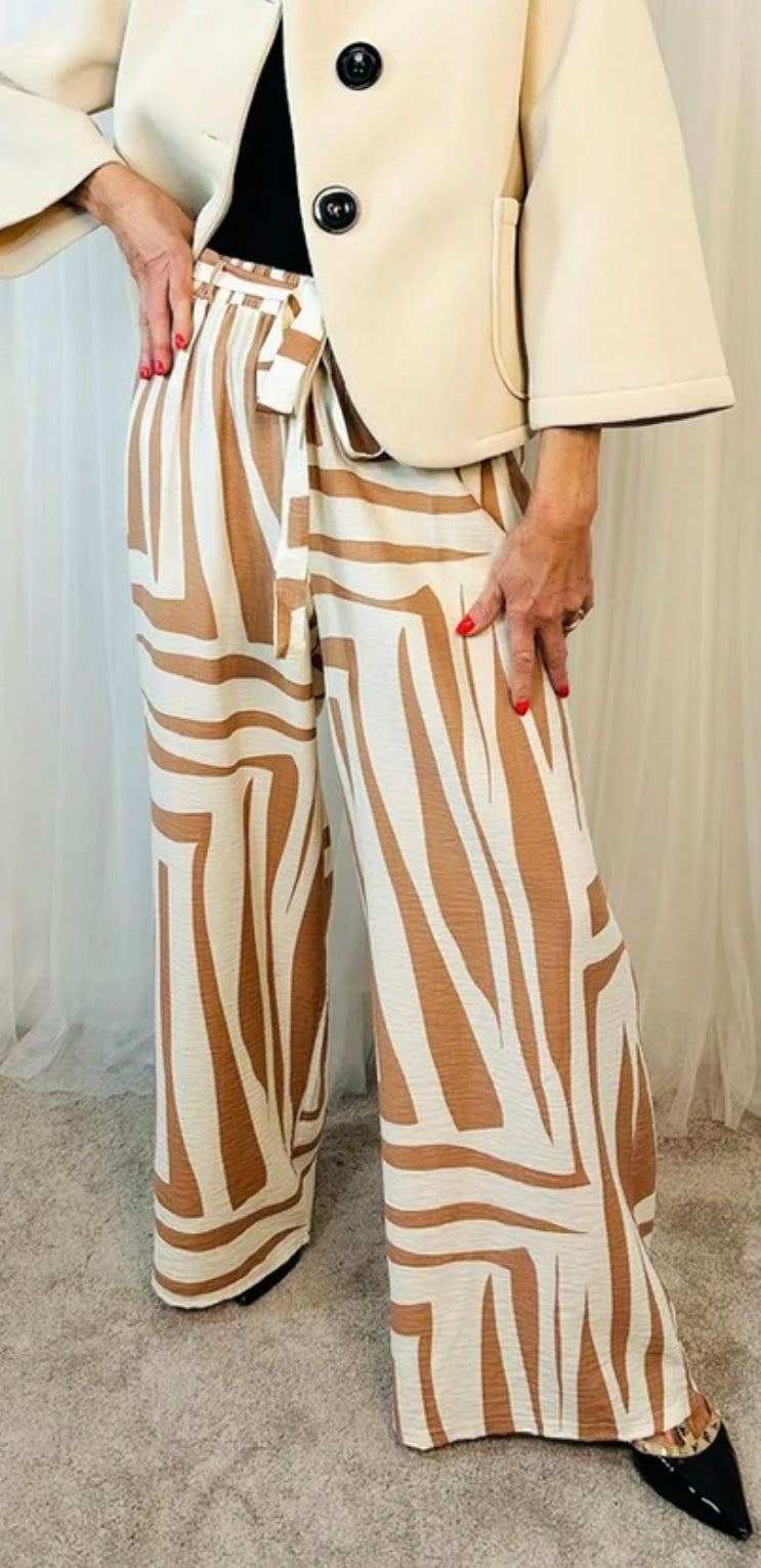 “Rachel “ tan and cream Italian palazzo pants