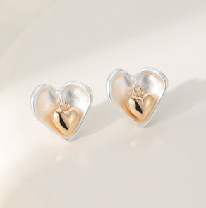 Gold within silver little heart gift boxed studs