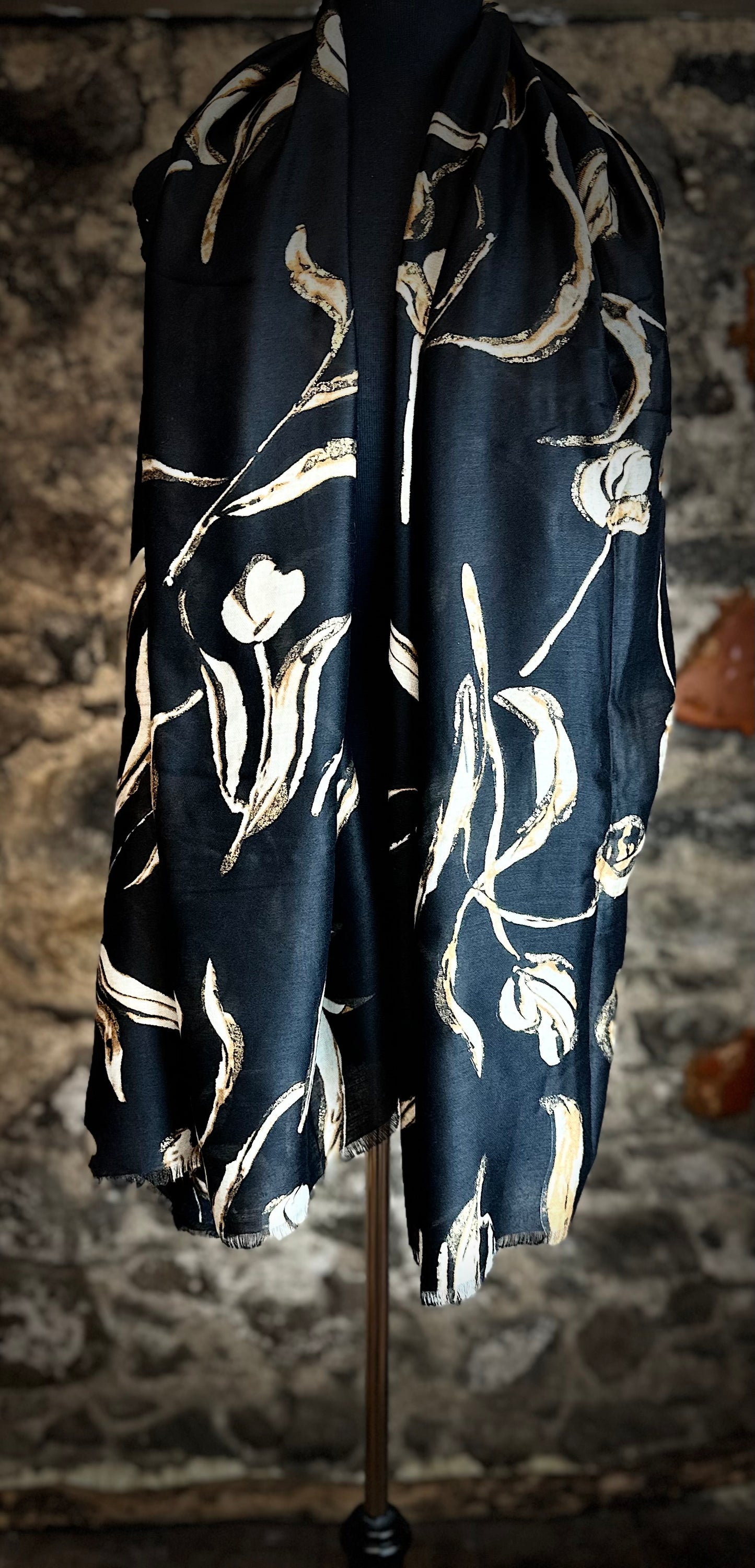 Ebony and stone delicate abstract floral large wrap