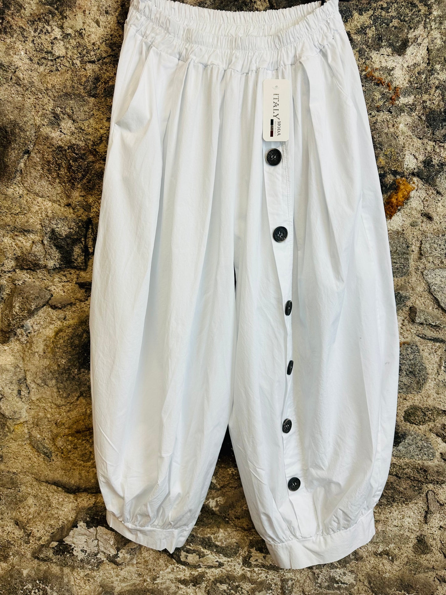 “Charlotte “ white cotton Italian button trousers