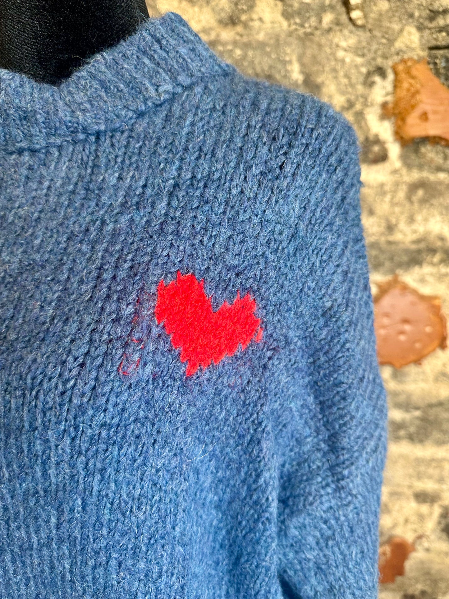 “Evie “ denim blue little red ♥️heart Italian loose knit