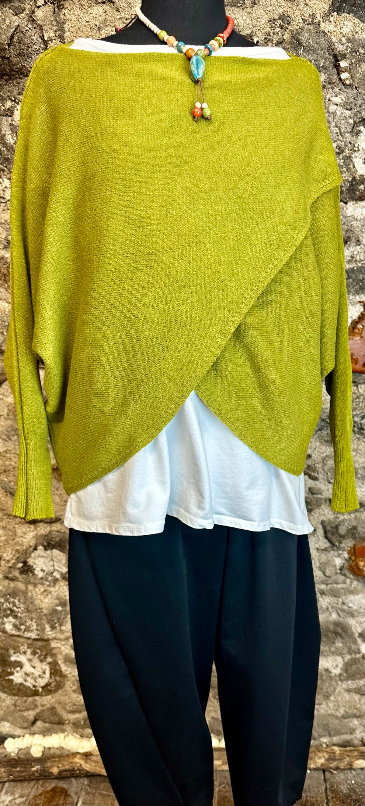 “Sadie “ pistachio italian crossover knit