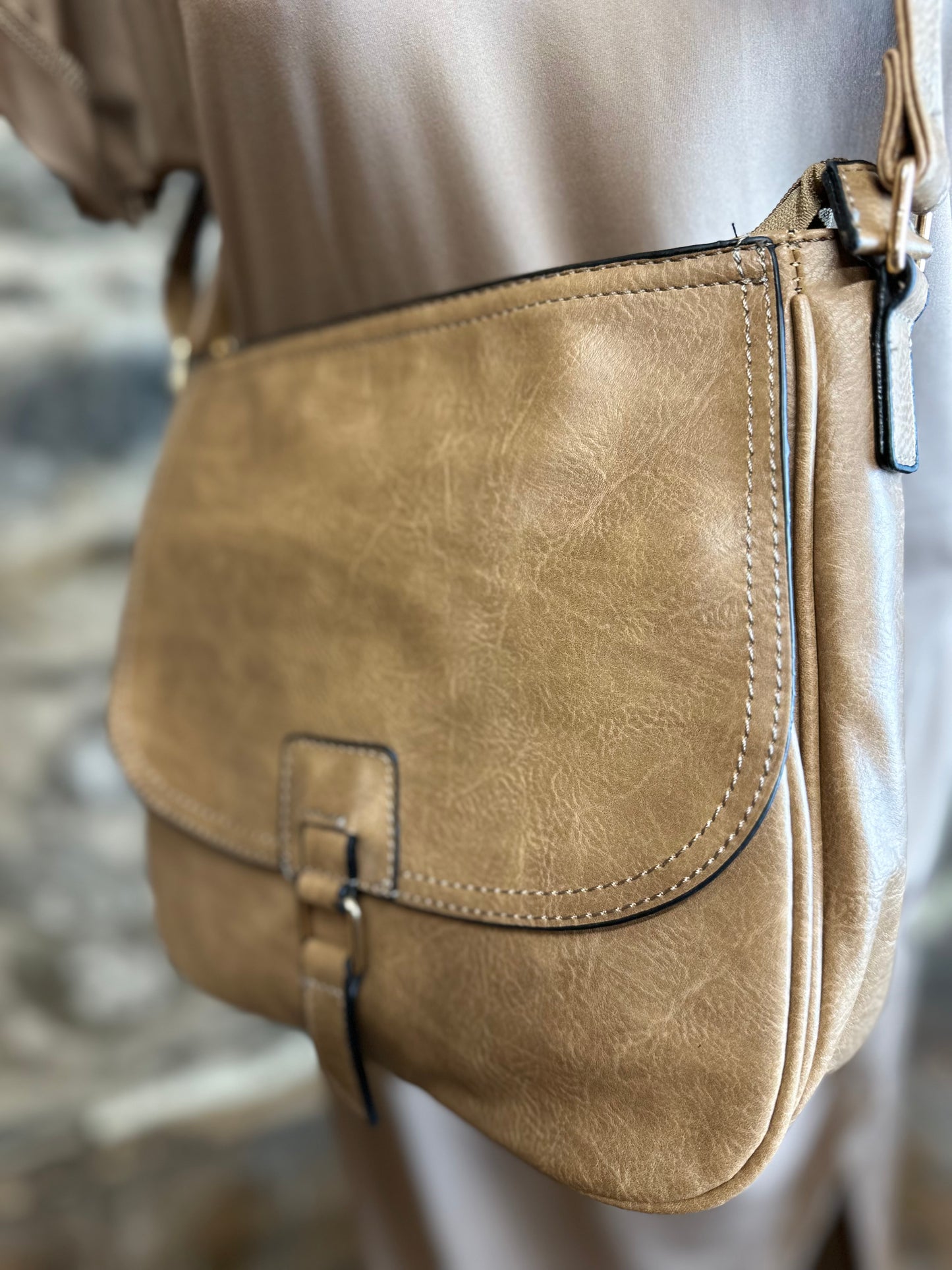 “Annie “ vegan caramel satchel bag