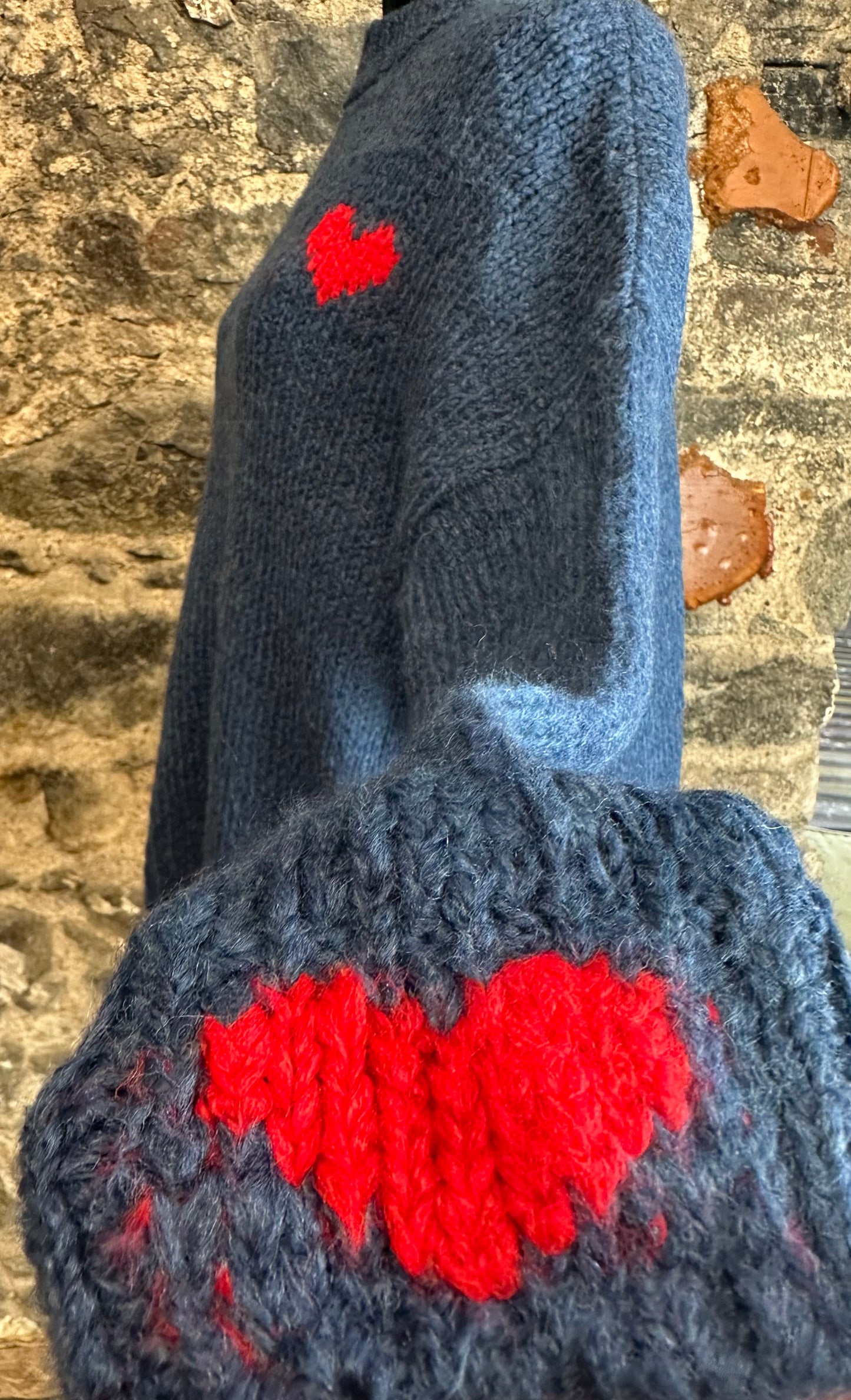 “Evie “ denim blue little red ♥️heart Italian loose knit