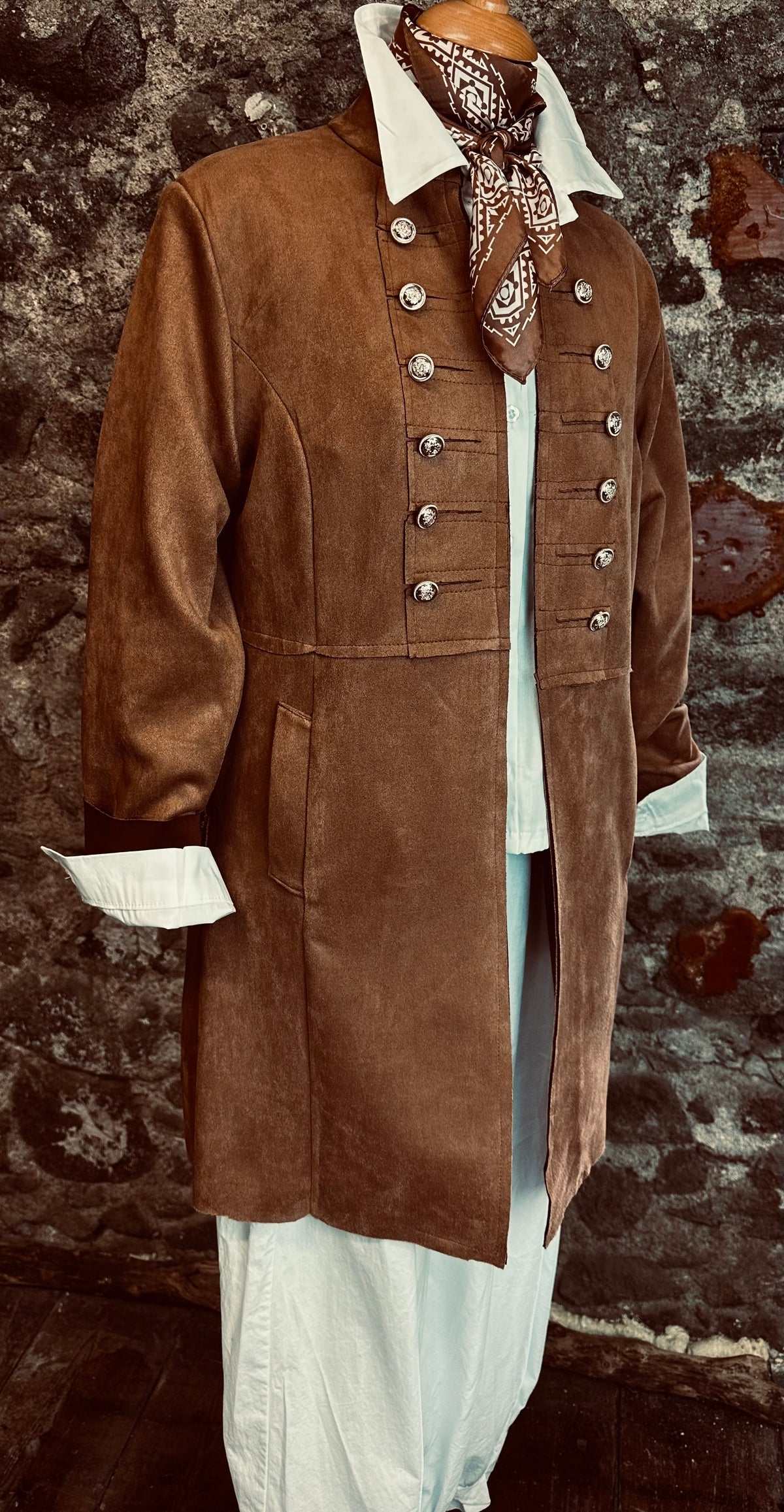 “Freida “ tan faux suede mid length jacket