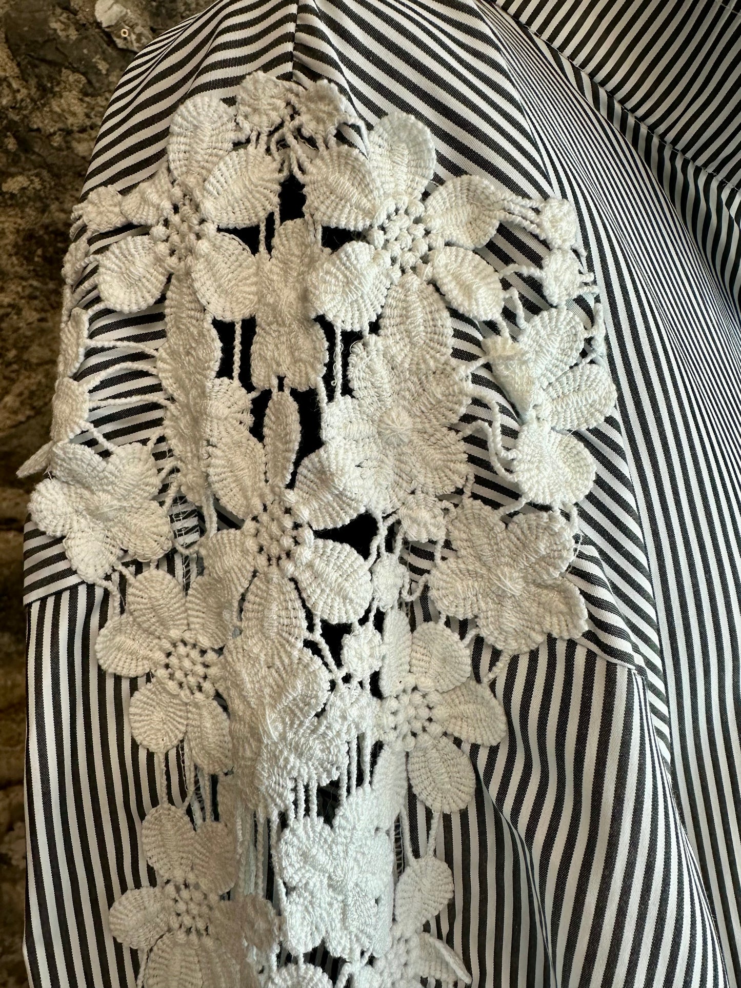 “Clara “ black and white Italian Bretton striped dress shirt