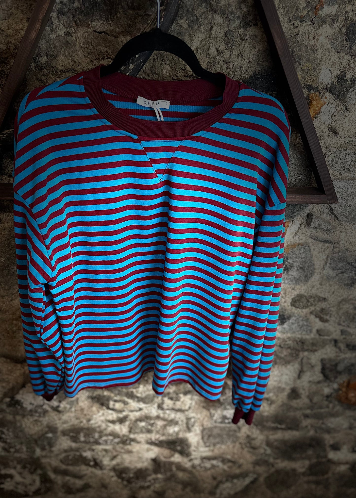 “Misty “ Bordeaux and turquoise Italian casual stripe sweatshirt