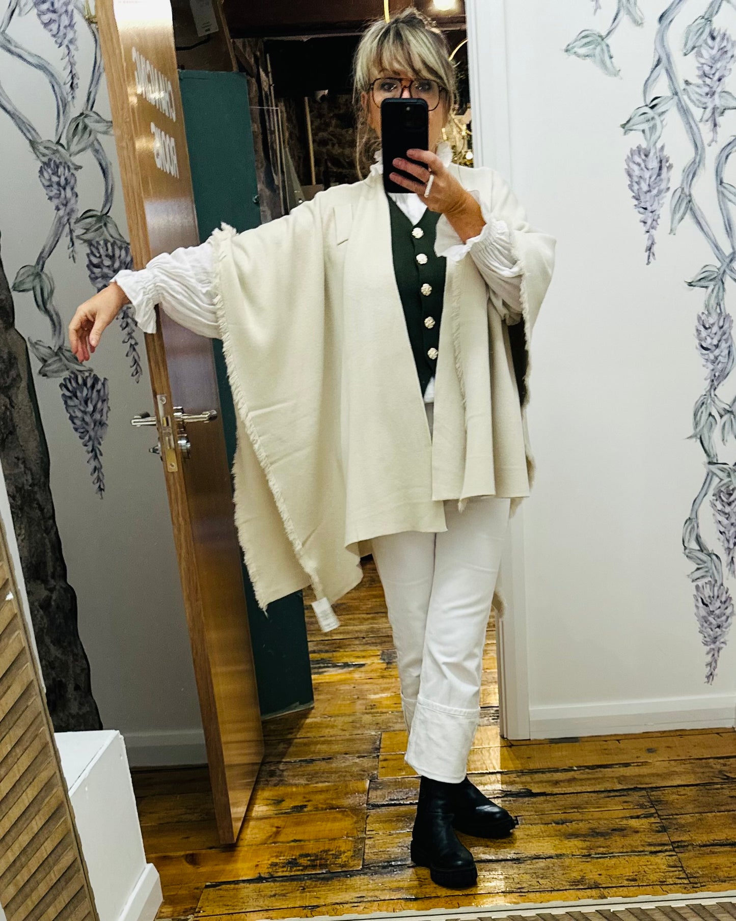 “Stella” winter cream italian super soft wrap cape