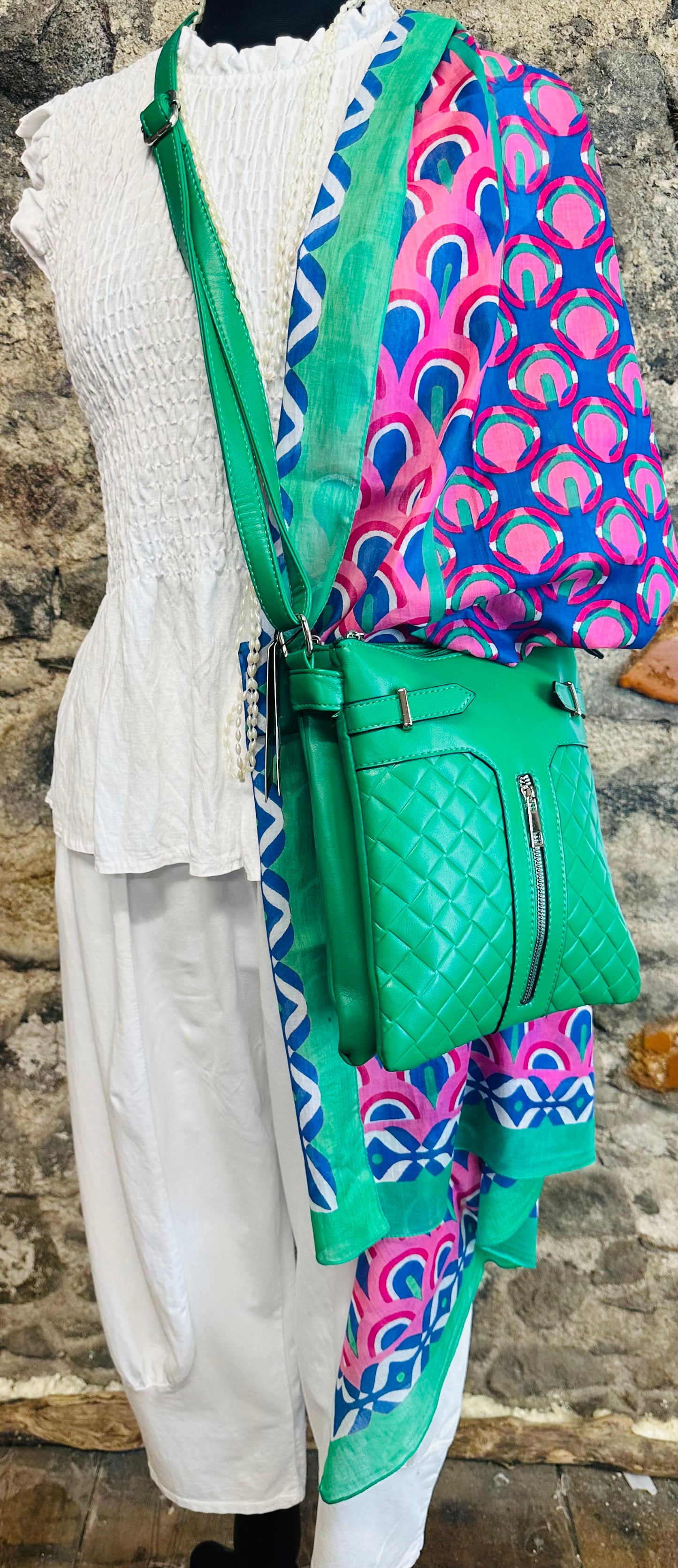 “Mia “ vegan peacock green crossbody satchel