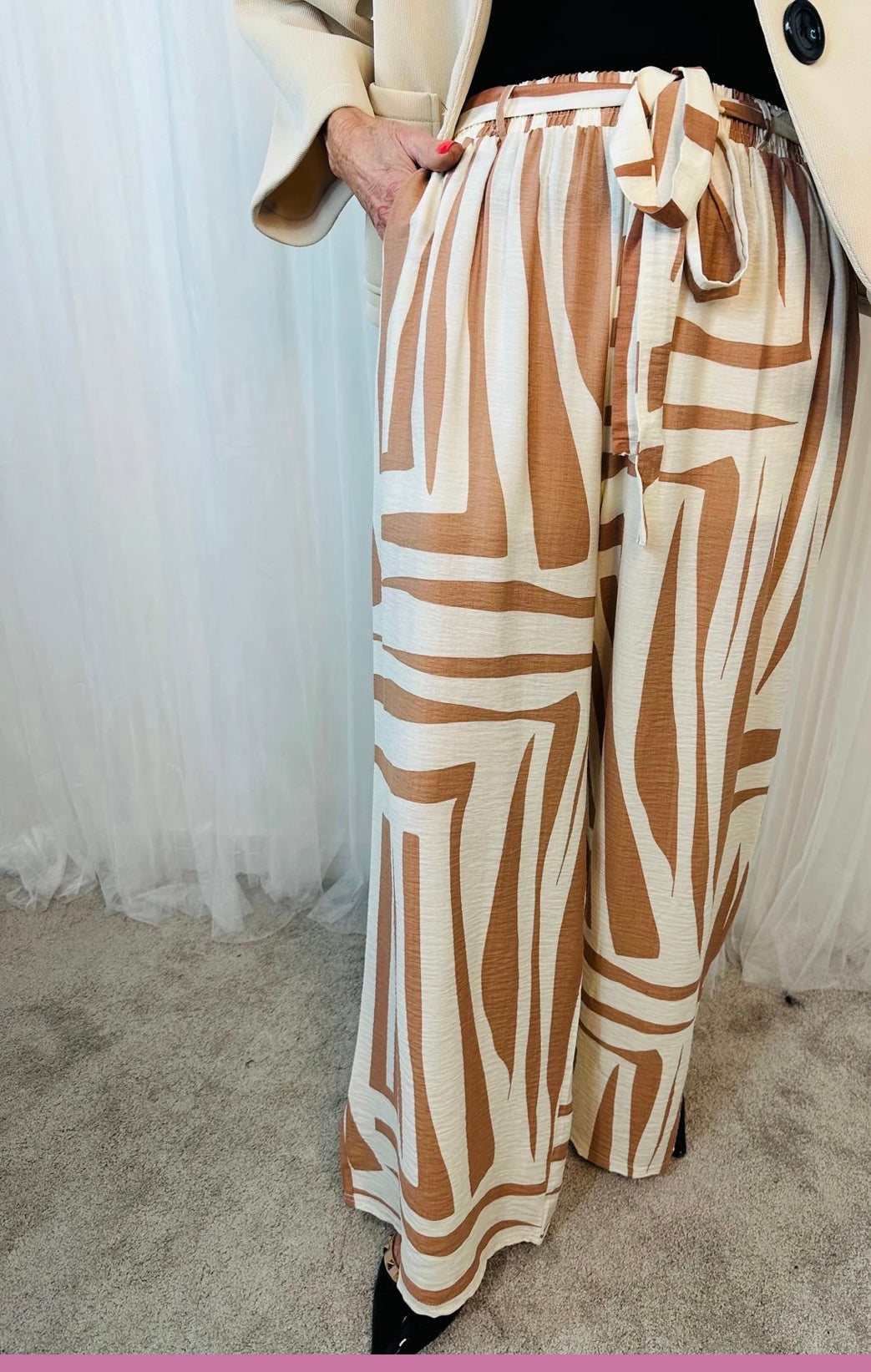 “Rachel “ tan and cream Italian palazzo pants