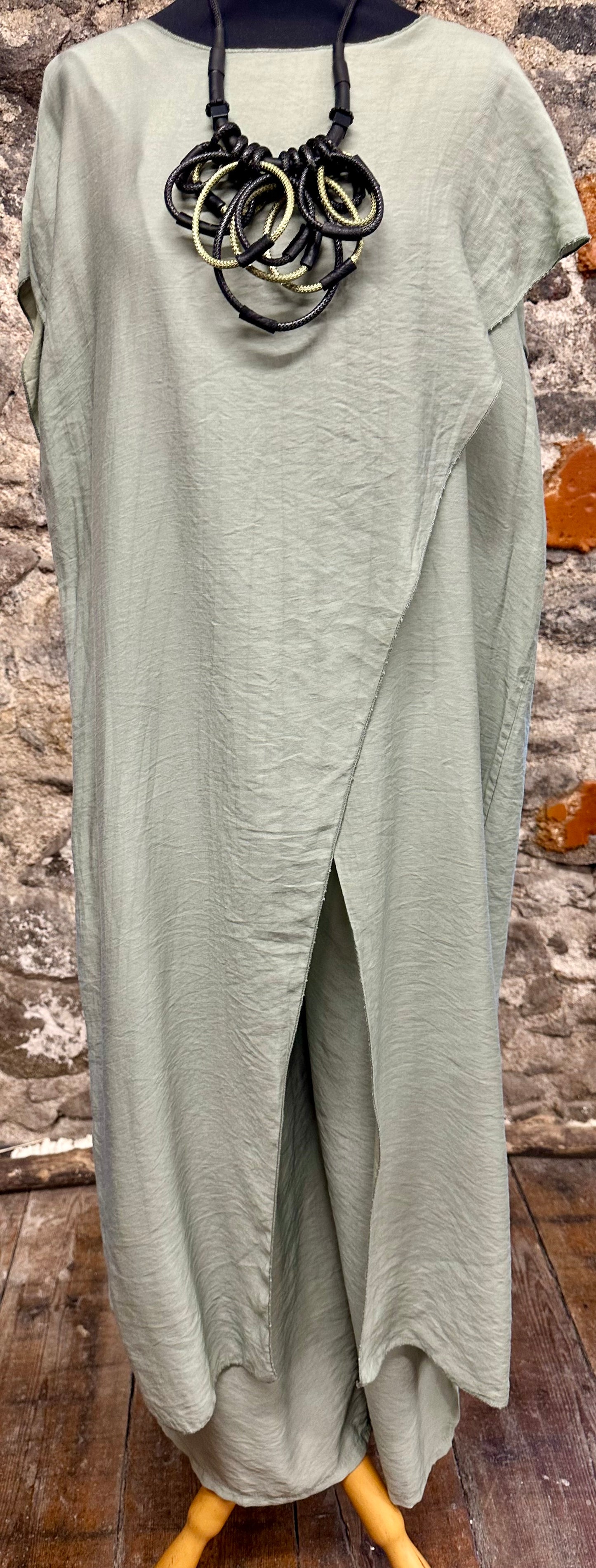 “Marianne “ Italian crossover tunic trouser..trouser 2 piece sage green