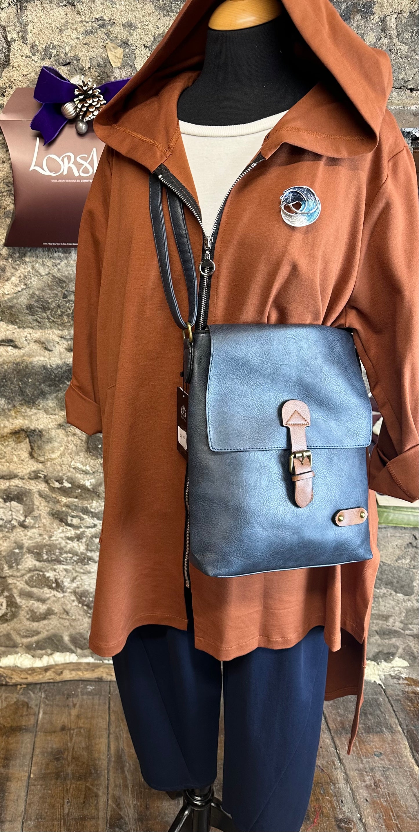 “Maggie “ indigo vegan satcel crossbody