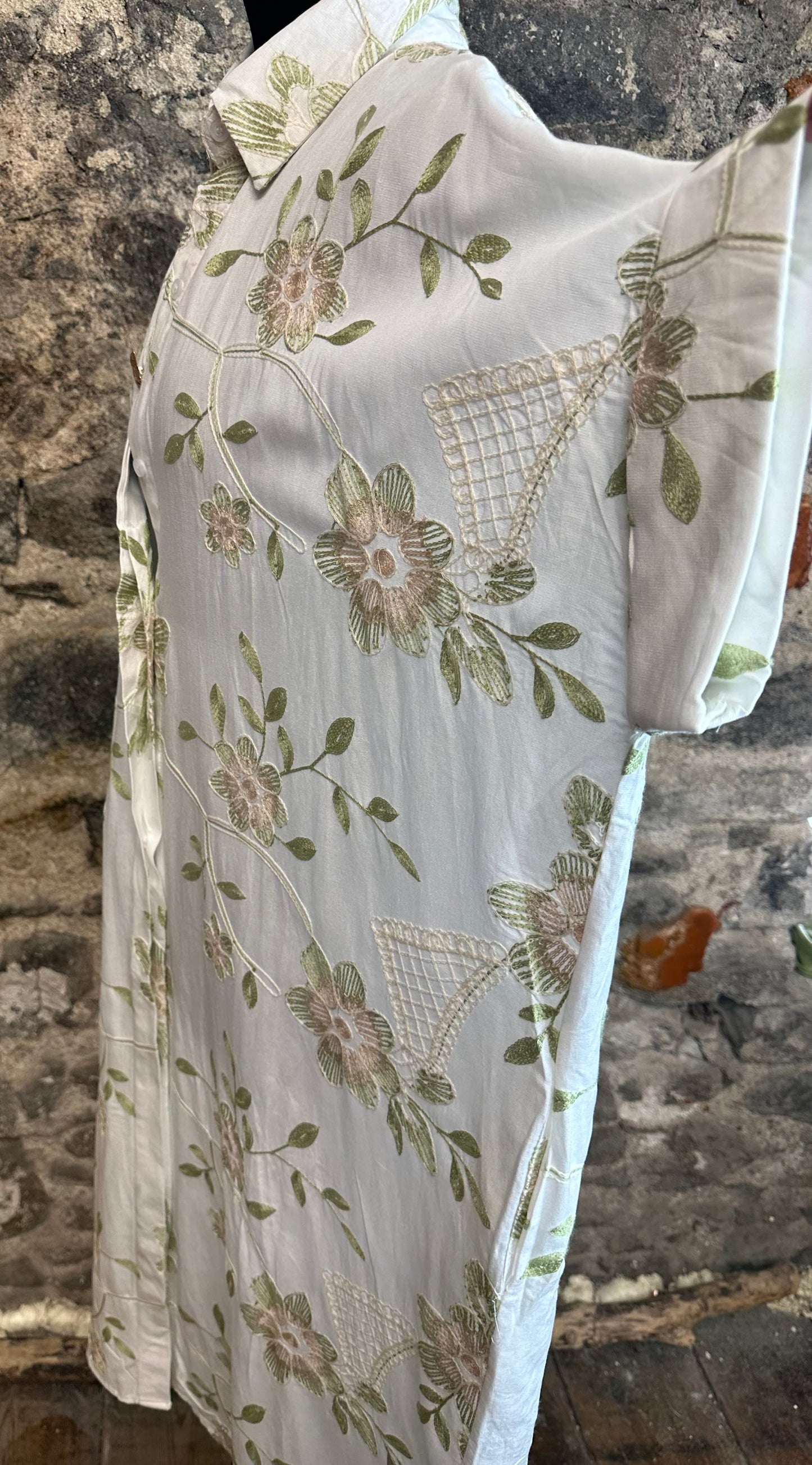 “Justine “ botanical embroidered Italian dress shirt