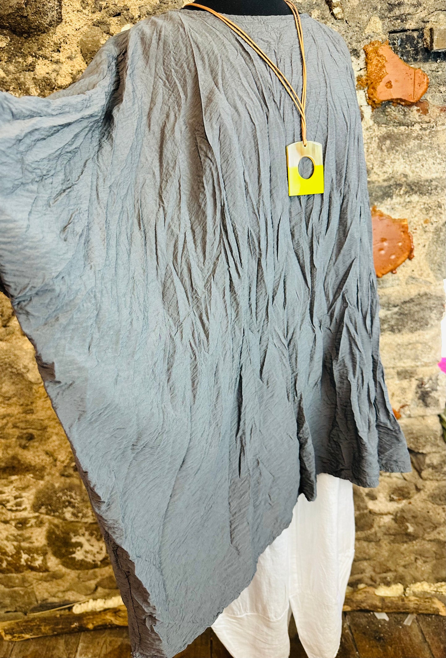 “Elsbeth “ charcoal crinkle Italian poncho tunic
