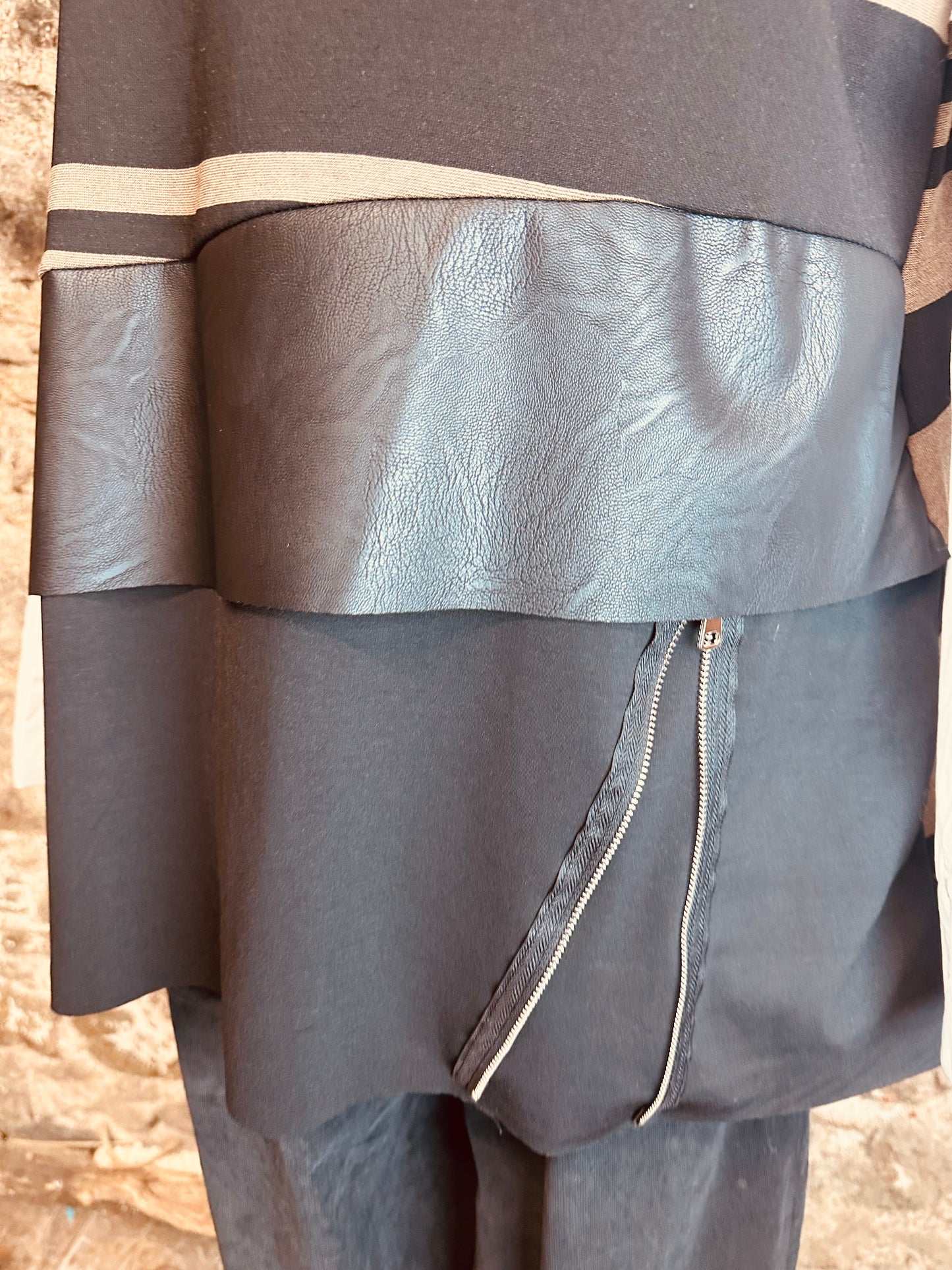 “Jenni “ mocha and ebony Italian hi lo funnel neck tunic