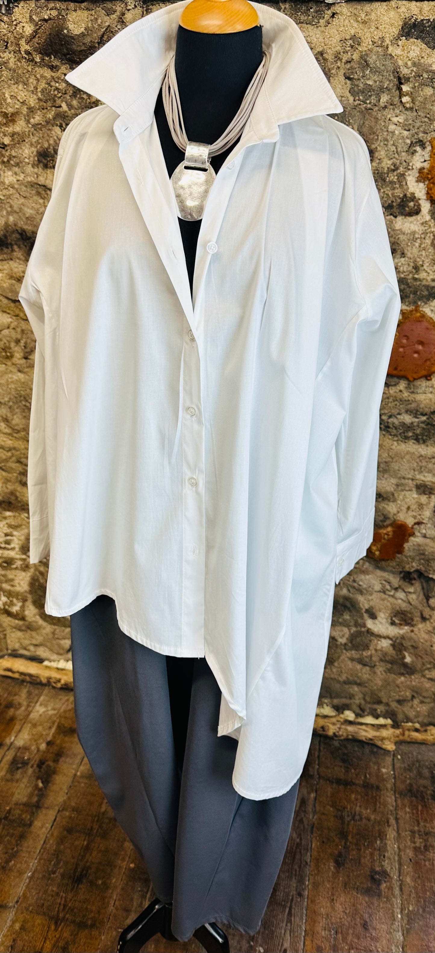 “Lizzie “ oversized asymmetric Italian dress shirt