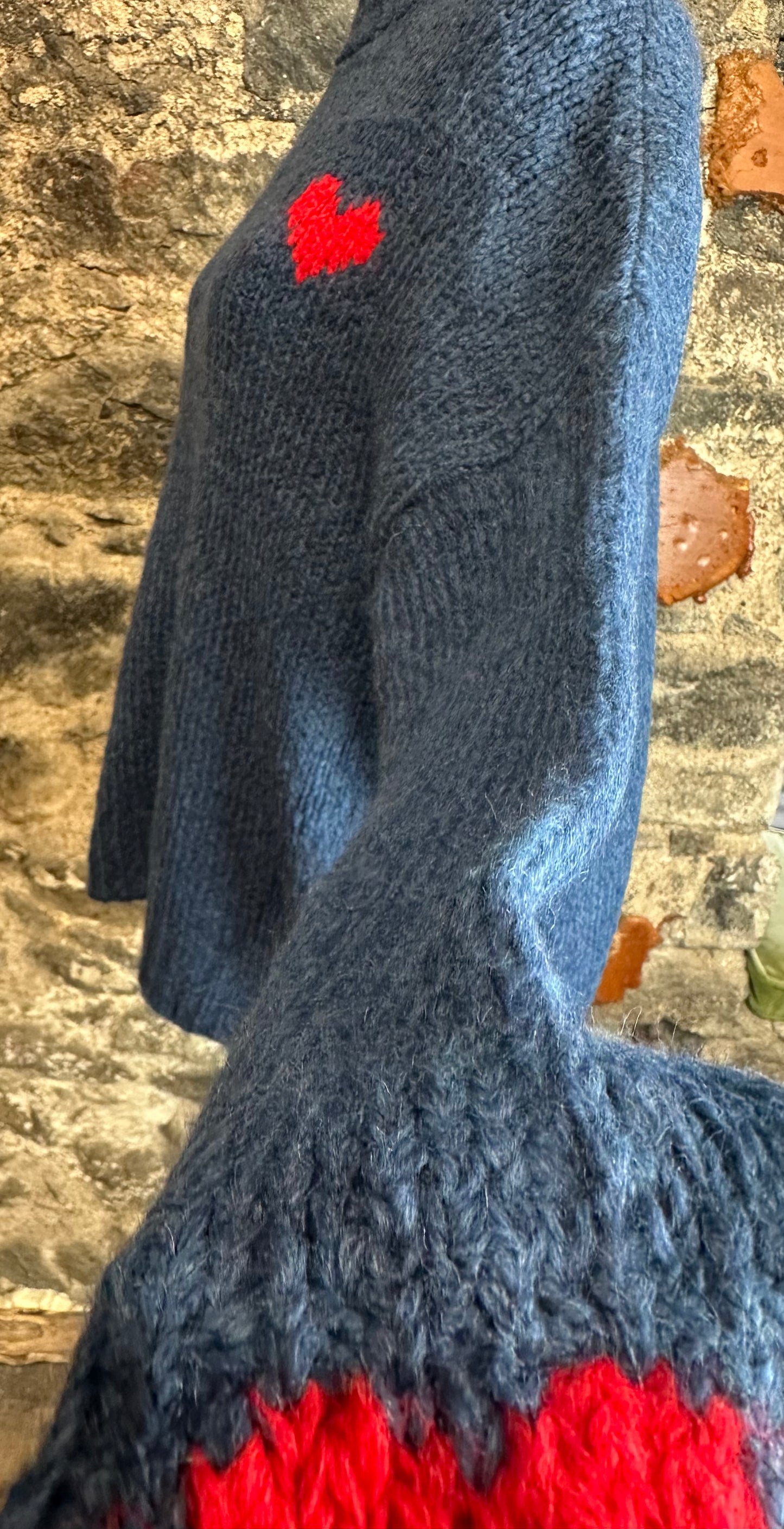 “Evie “ denim blue little red ♥️heart Italian loose knit