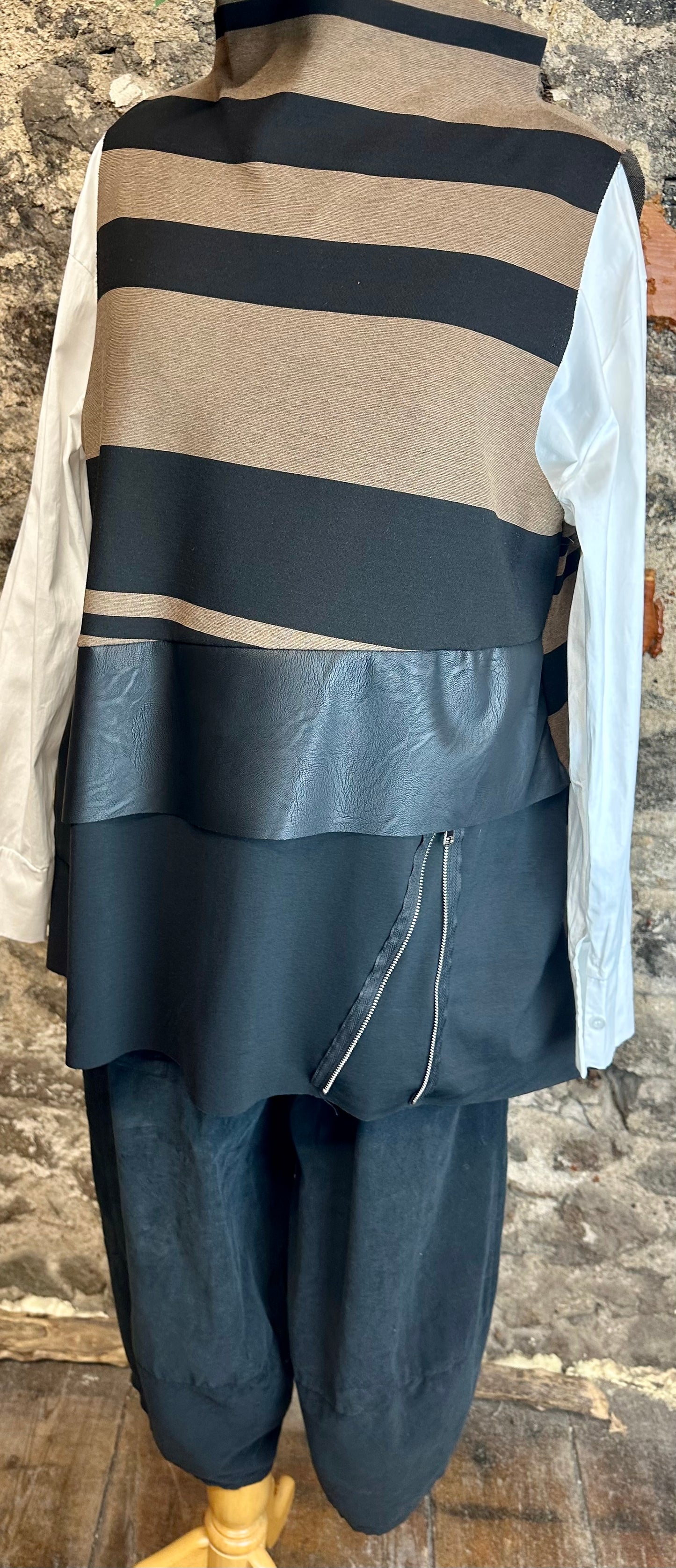 “Jenni “ mocha and ebony Italian hi lo funnel neck tunic