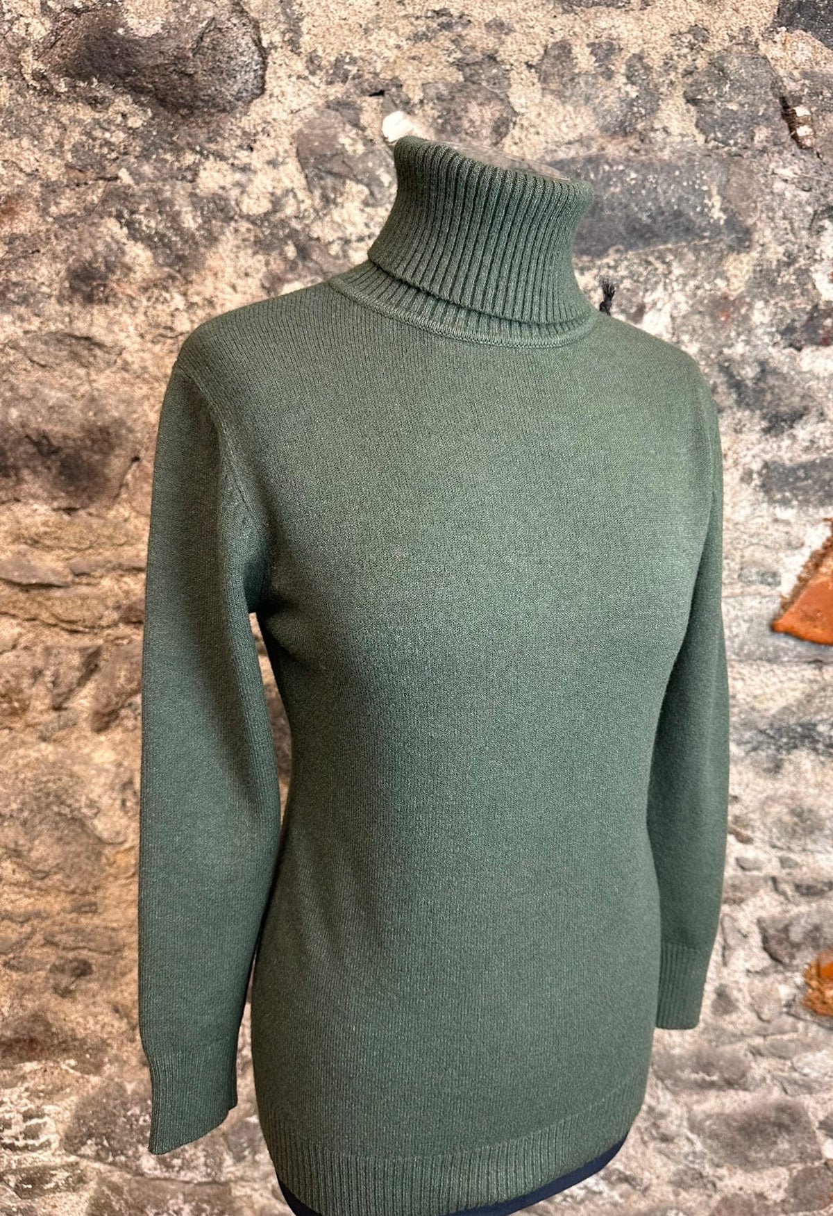 Ciara forest green Italian high neck knit