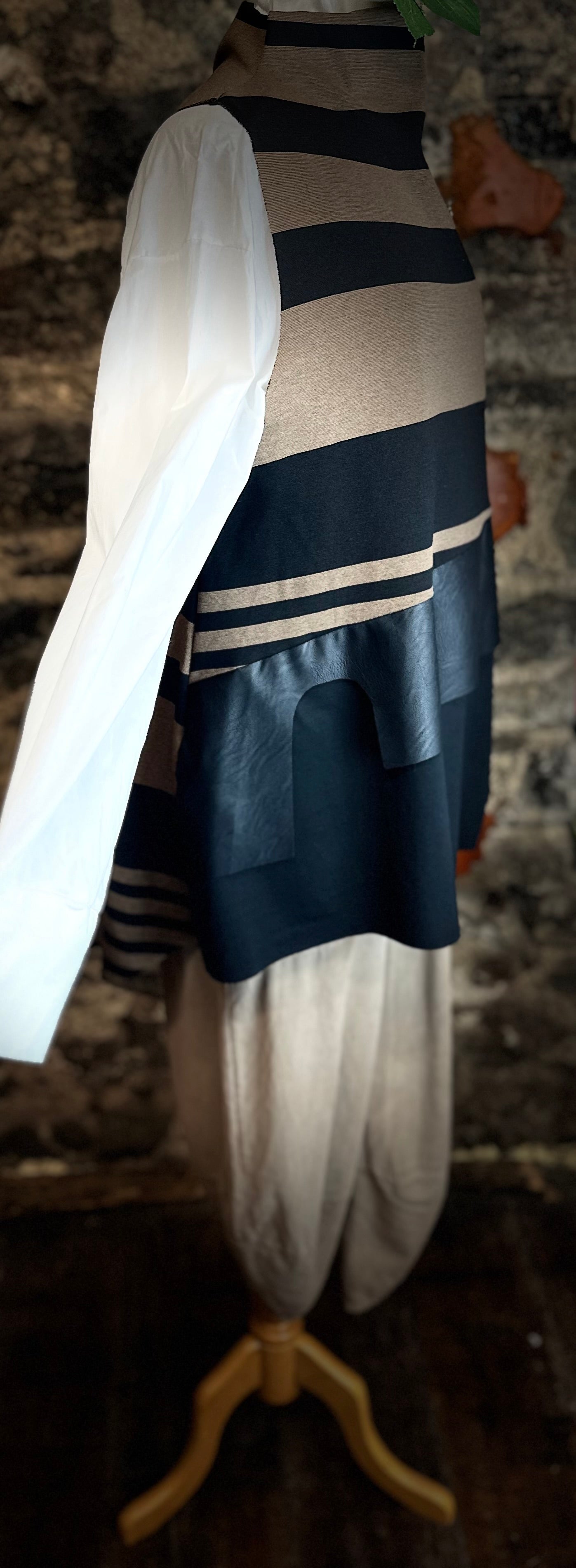“Jenni “ mocha and ebony Italian hi lo funnel neck tunic