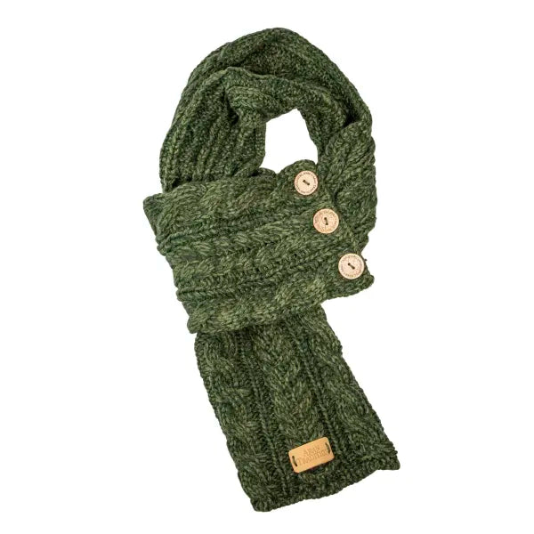 Aran knit cable loop button scarf for him or her
