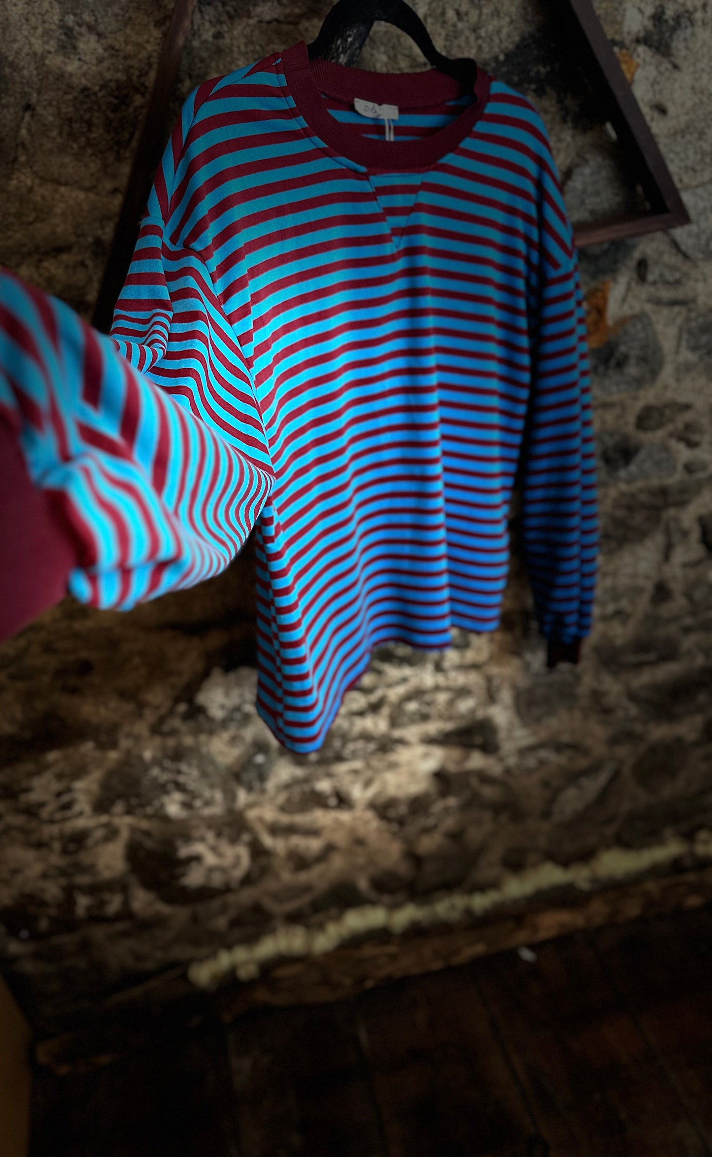“Misty “ Bordeaux and turquoise Italian casual stripe sweatshirt