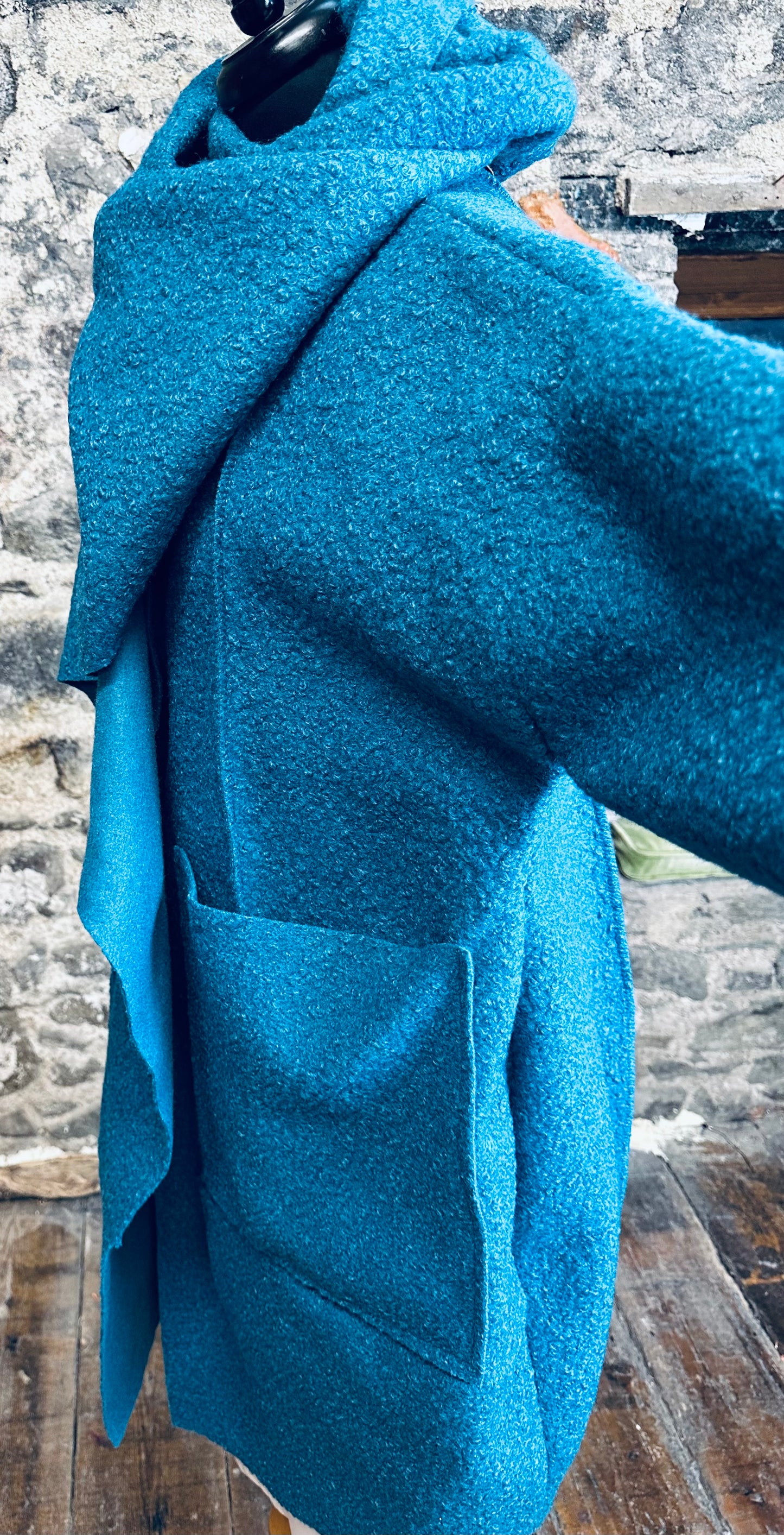 “Corrina” teal boucle Italian coatigan