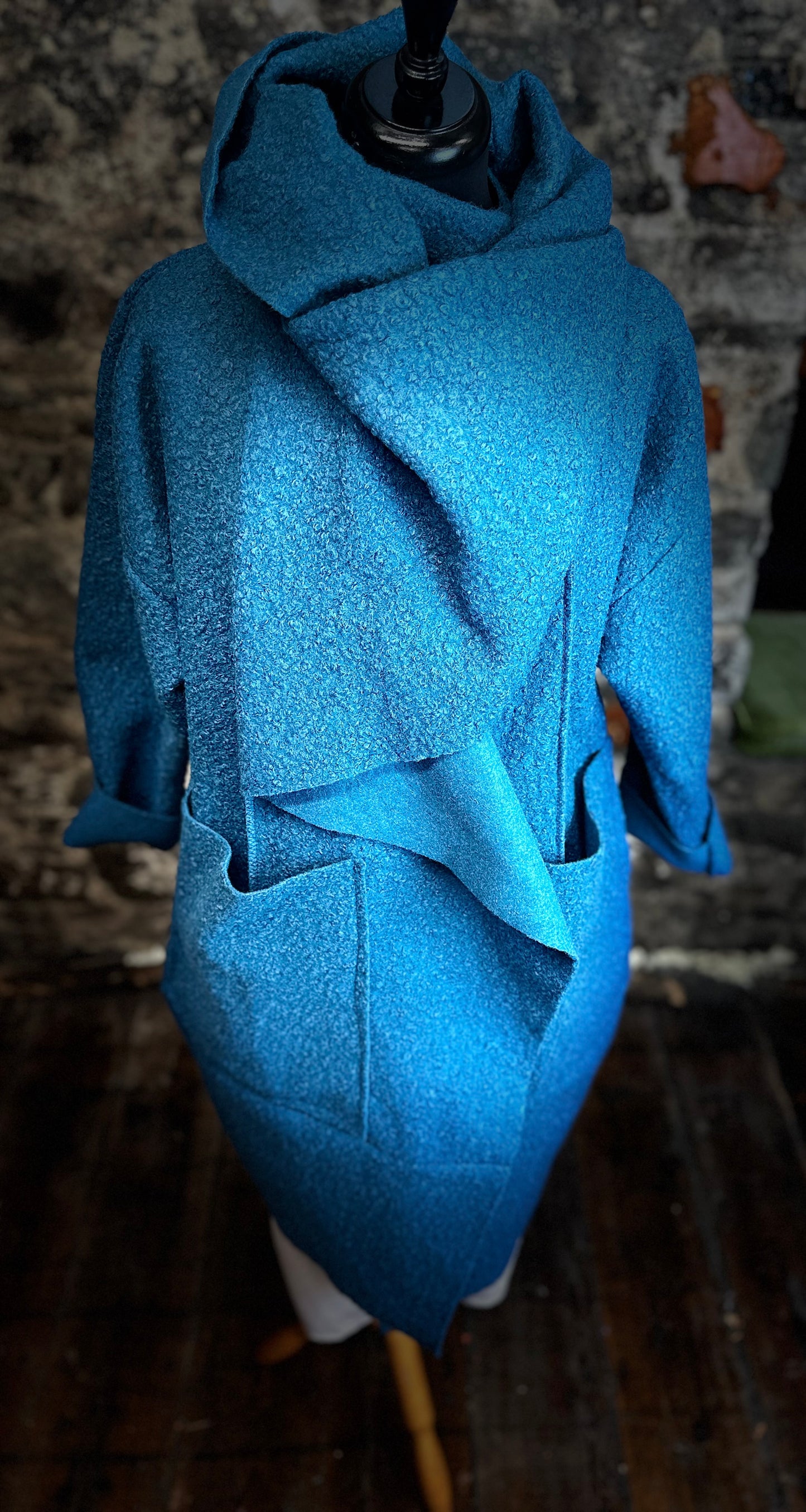 “Corrina” teal boucle Italian coatigan