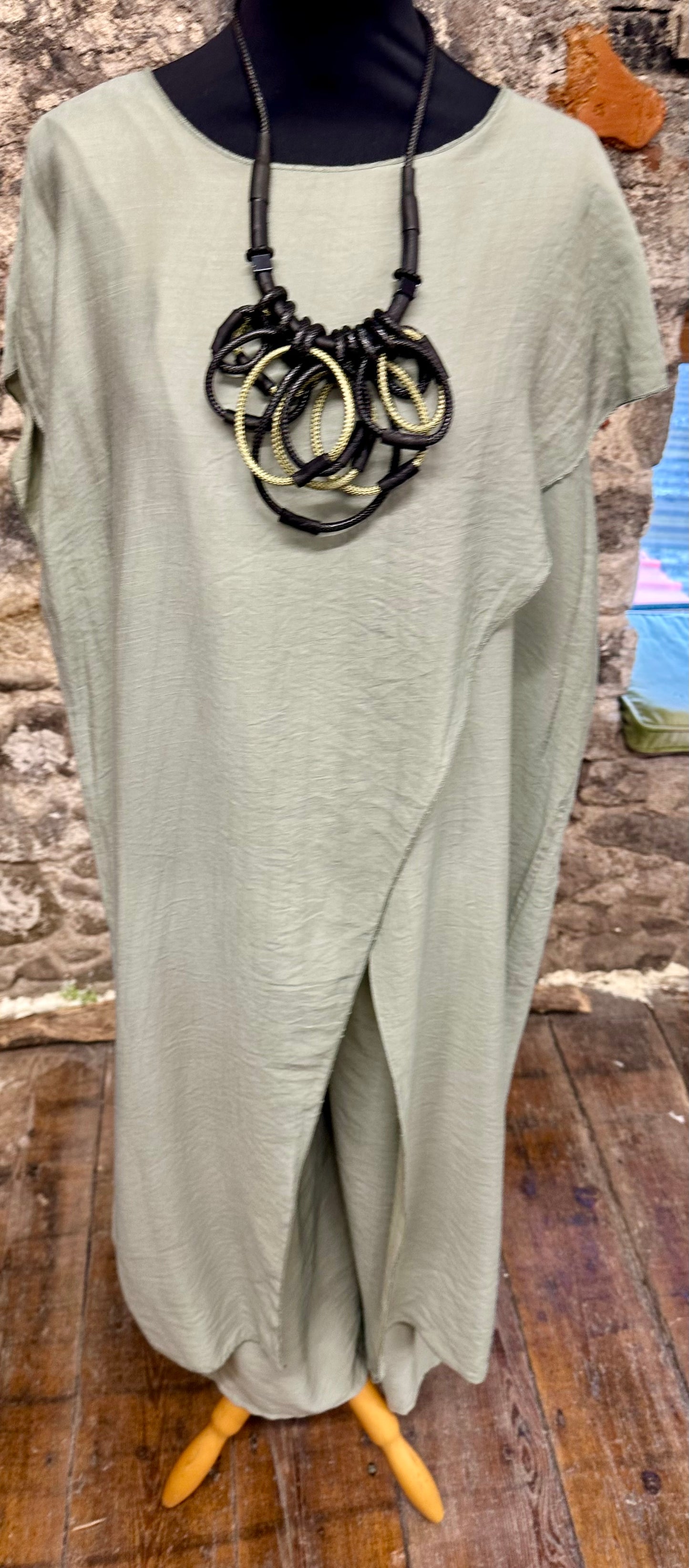 “Marianne “ Italian crossover tunic trouser..trouser 2 piece sage green
