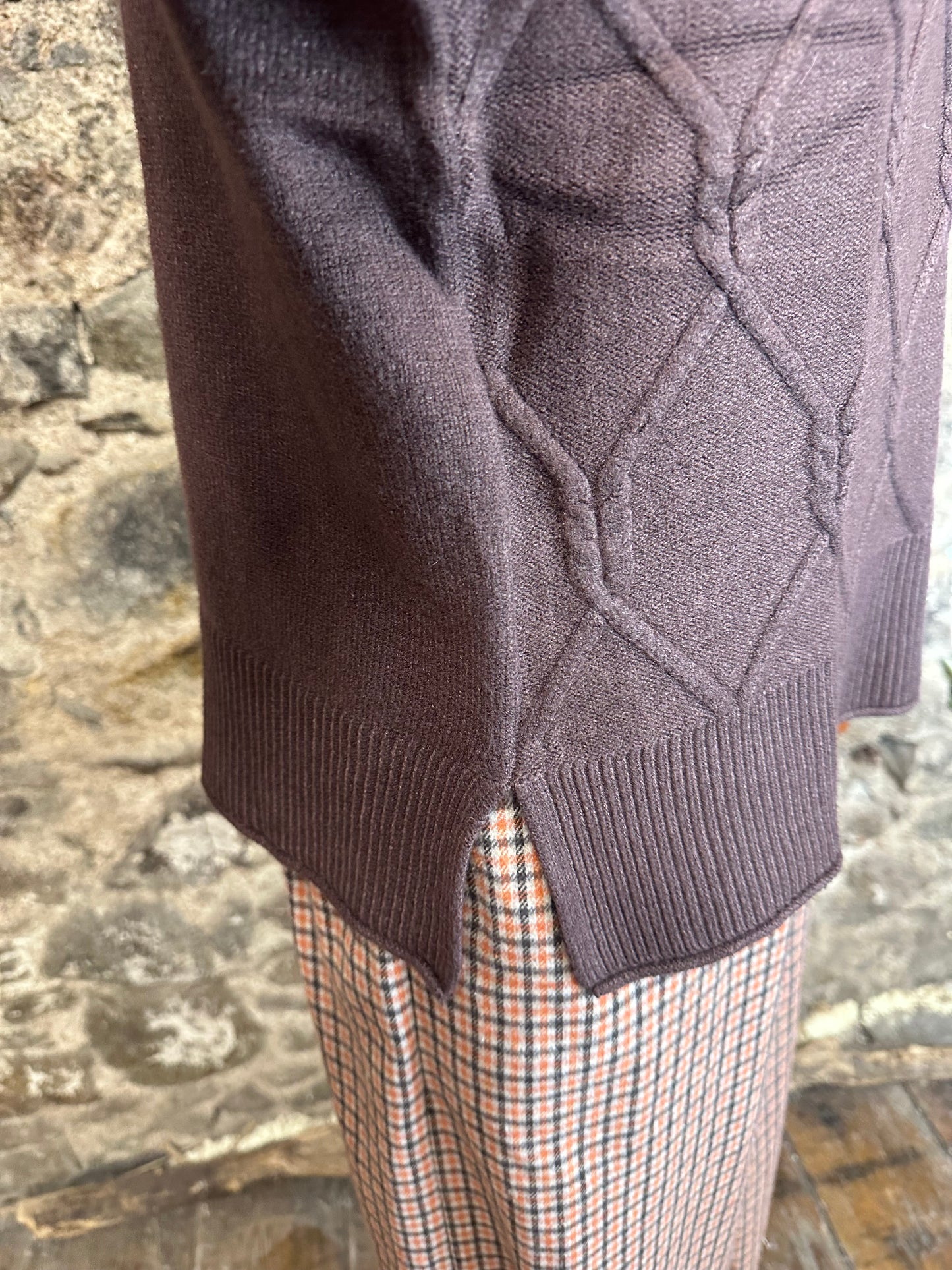 “Dani “ tangerine and chocolate Italian plaid pant