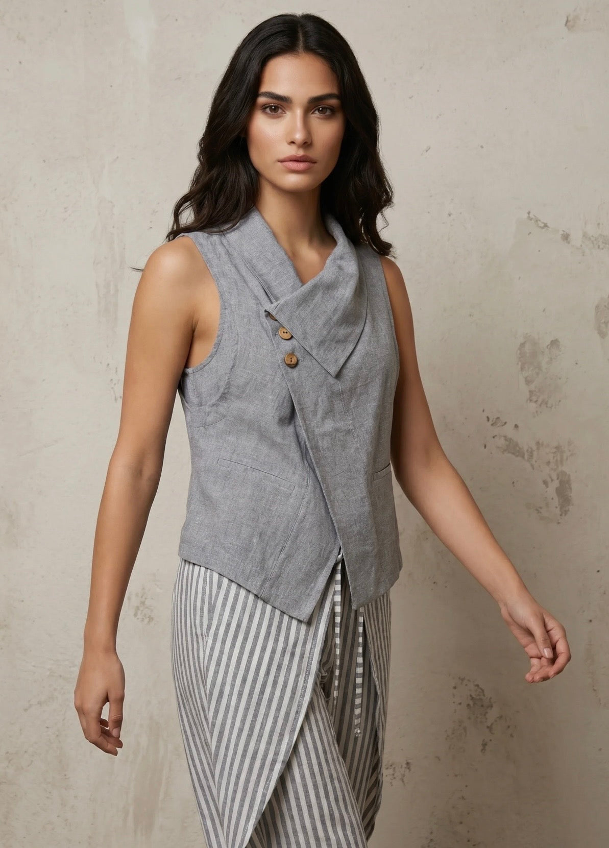 “Alisa” dove grey Italian linen mix waistcoat