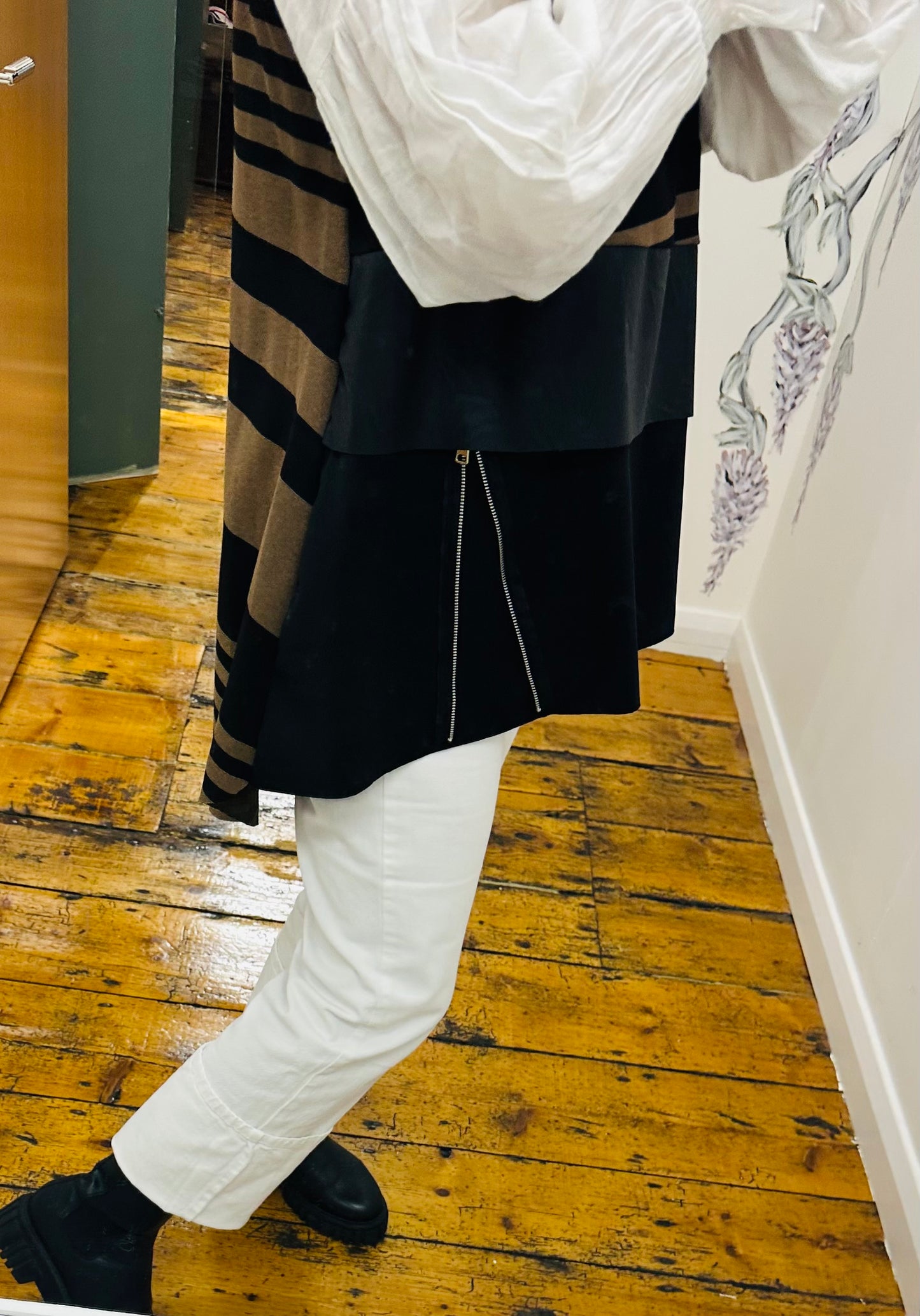 “Jenni “ mocha and ebony Italian hi lo funnel neck tunic