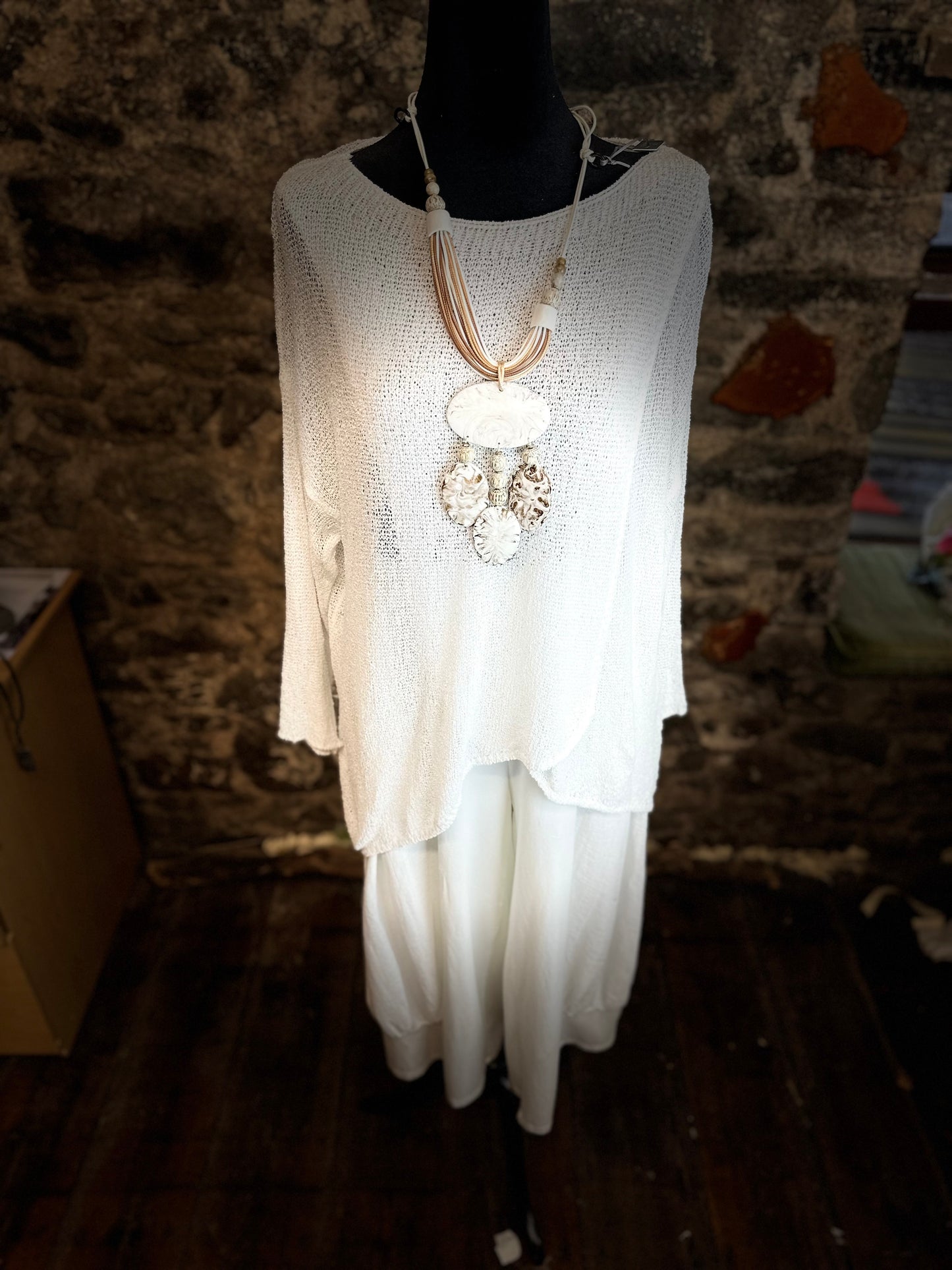 “Niki “ fine weave knit wrap jumper winter white