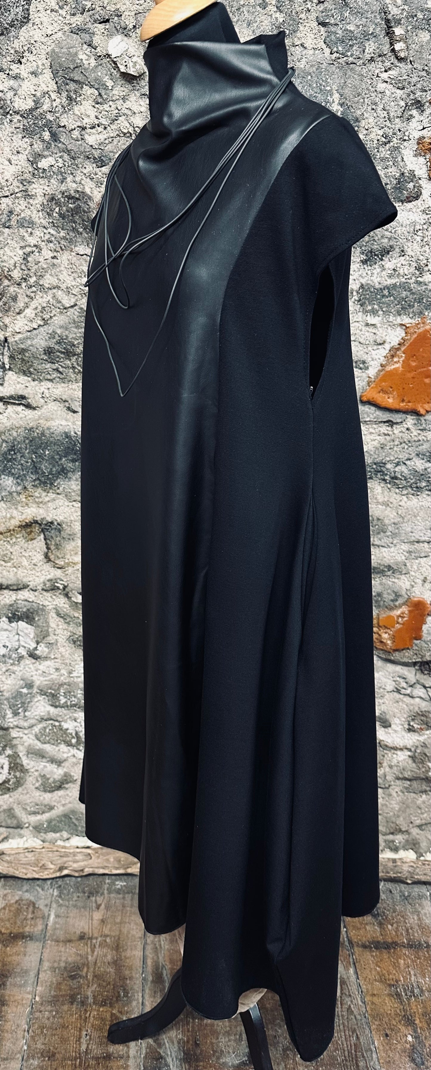 “Kirsti “ black funnel neck asymmetric tunic dress