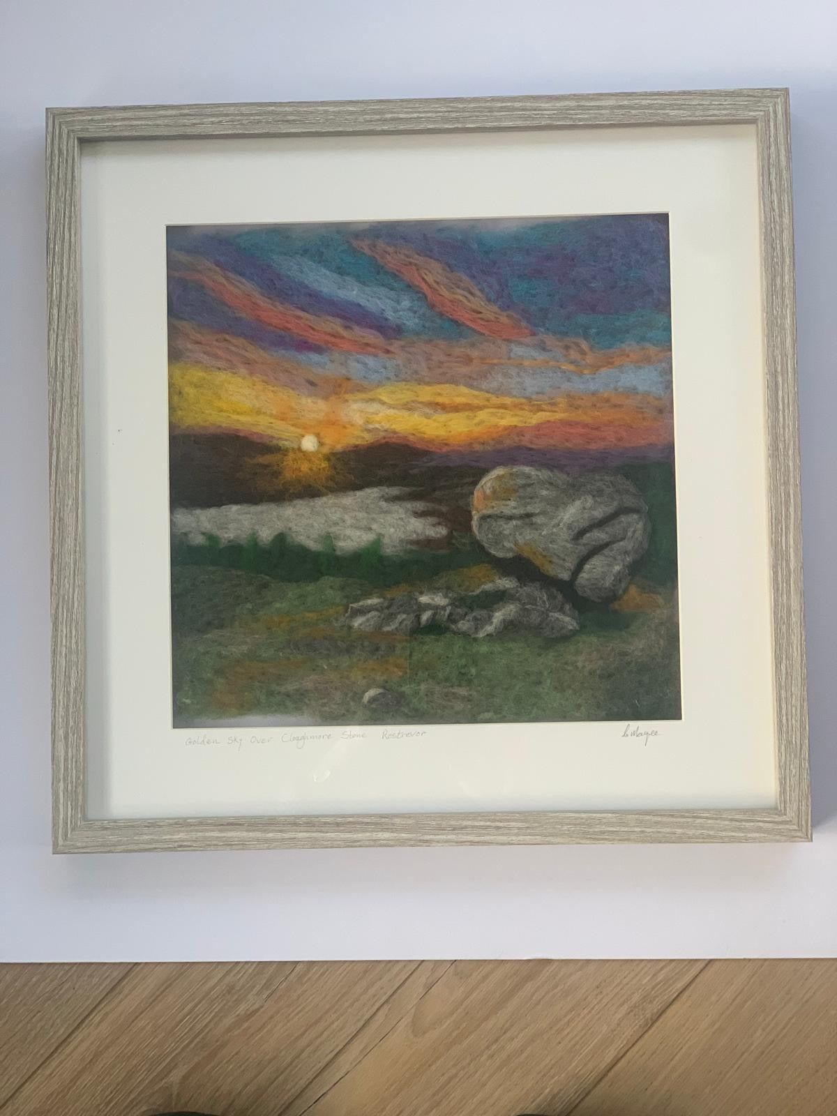 Golden sky over Cloughmore stone rostrevor County Down