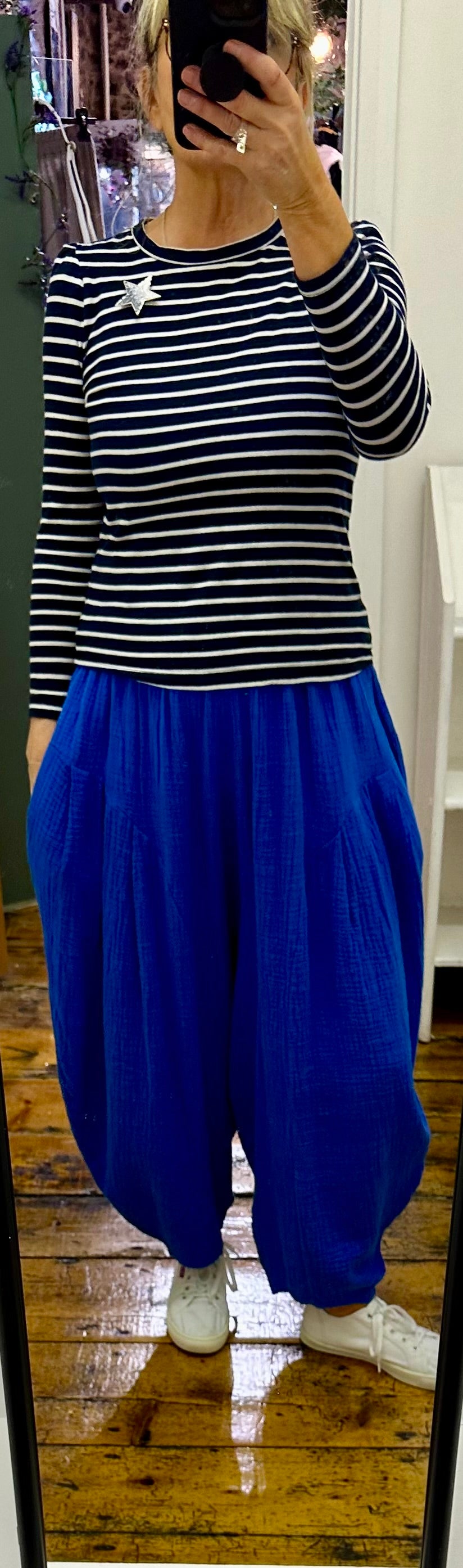 “Tiffany “ azure blue Italian harem cotton trousers