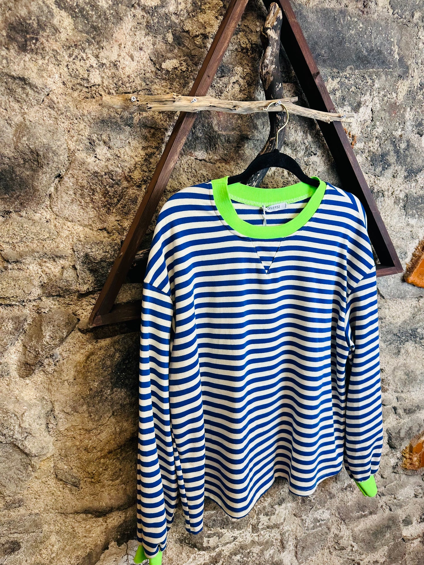 “Misty “ cobalt blue and electric lime casual sweatshirt
