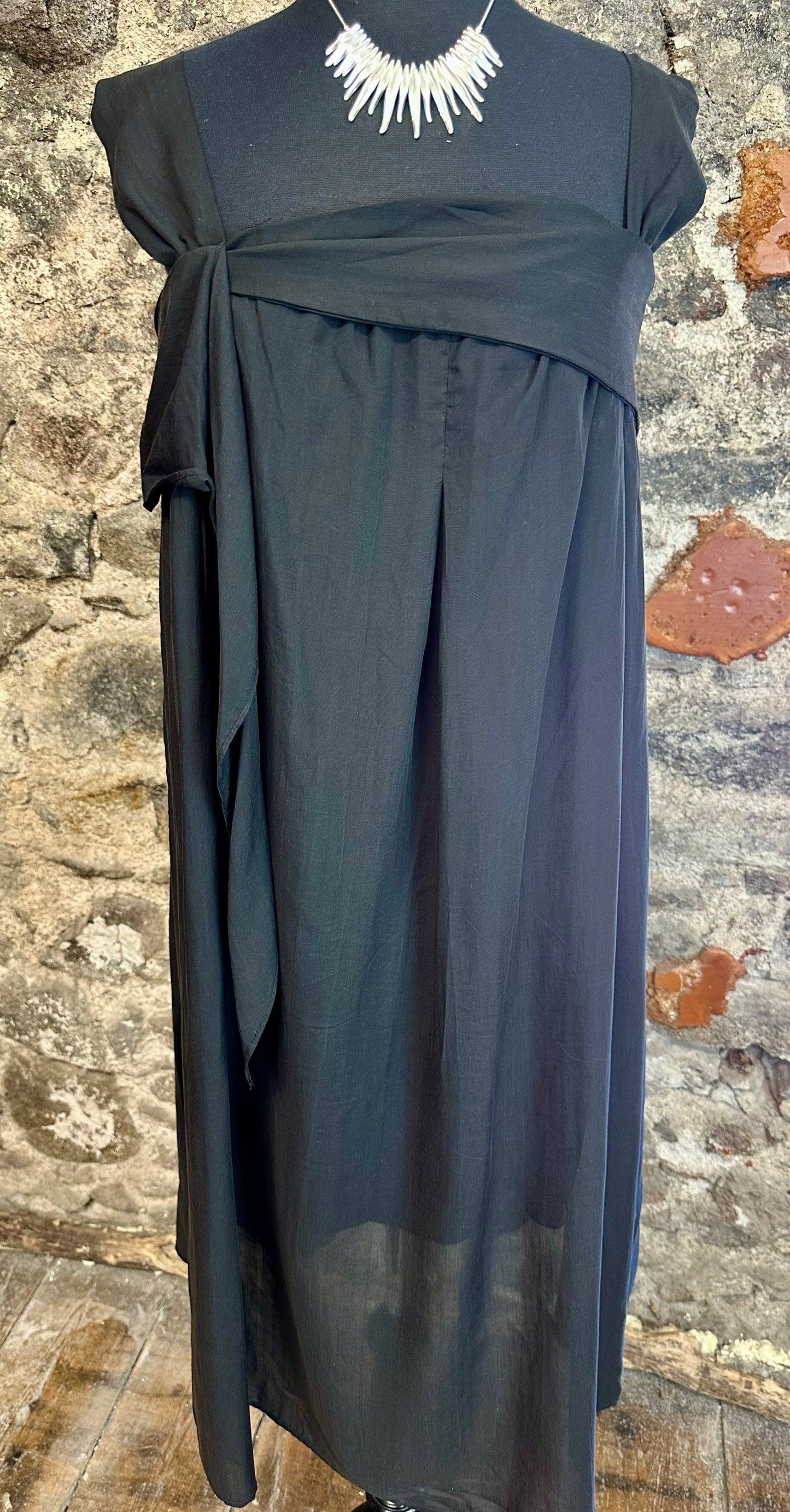 “Marguerite “ italian black cotton lined midi dress