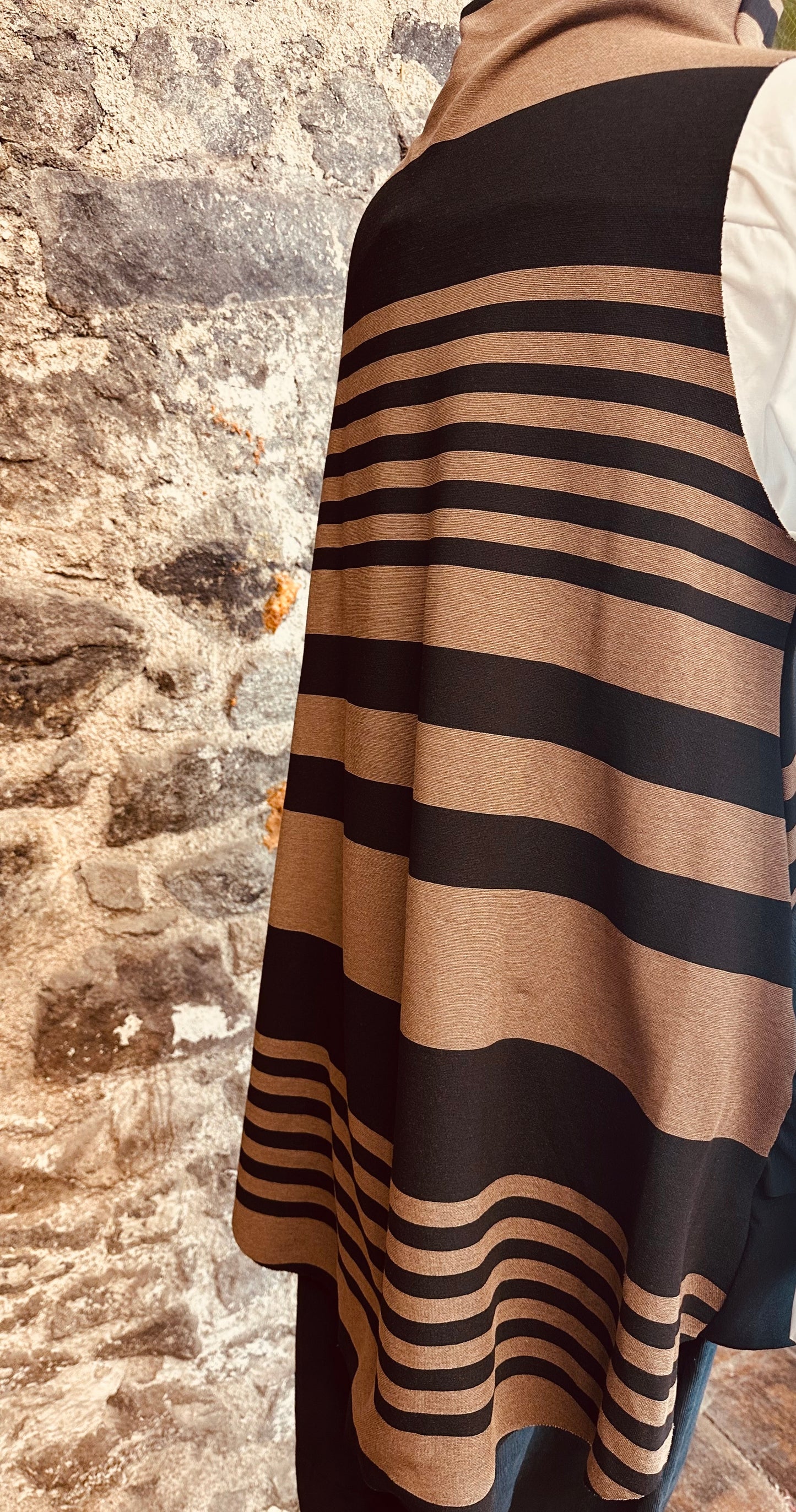 “Jenni “ mocha and ebony Italian hi lo funnel neck tunic