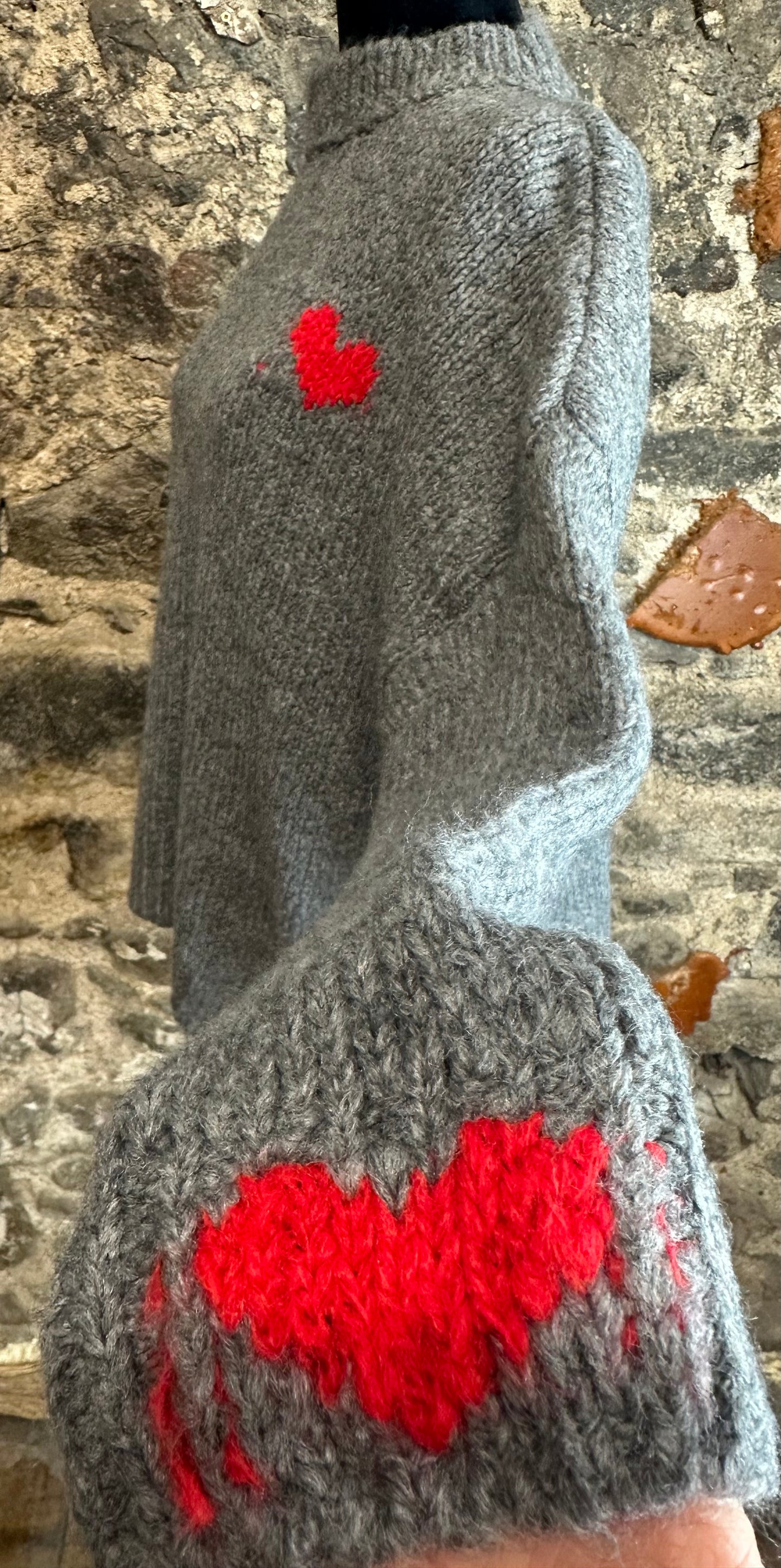 “Evie “ charcoal Italian super cosey little heart ♥️ knit