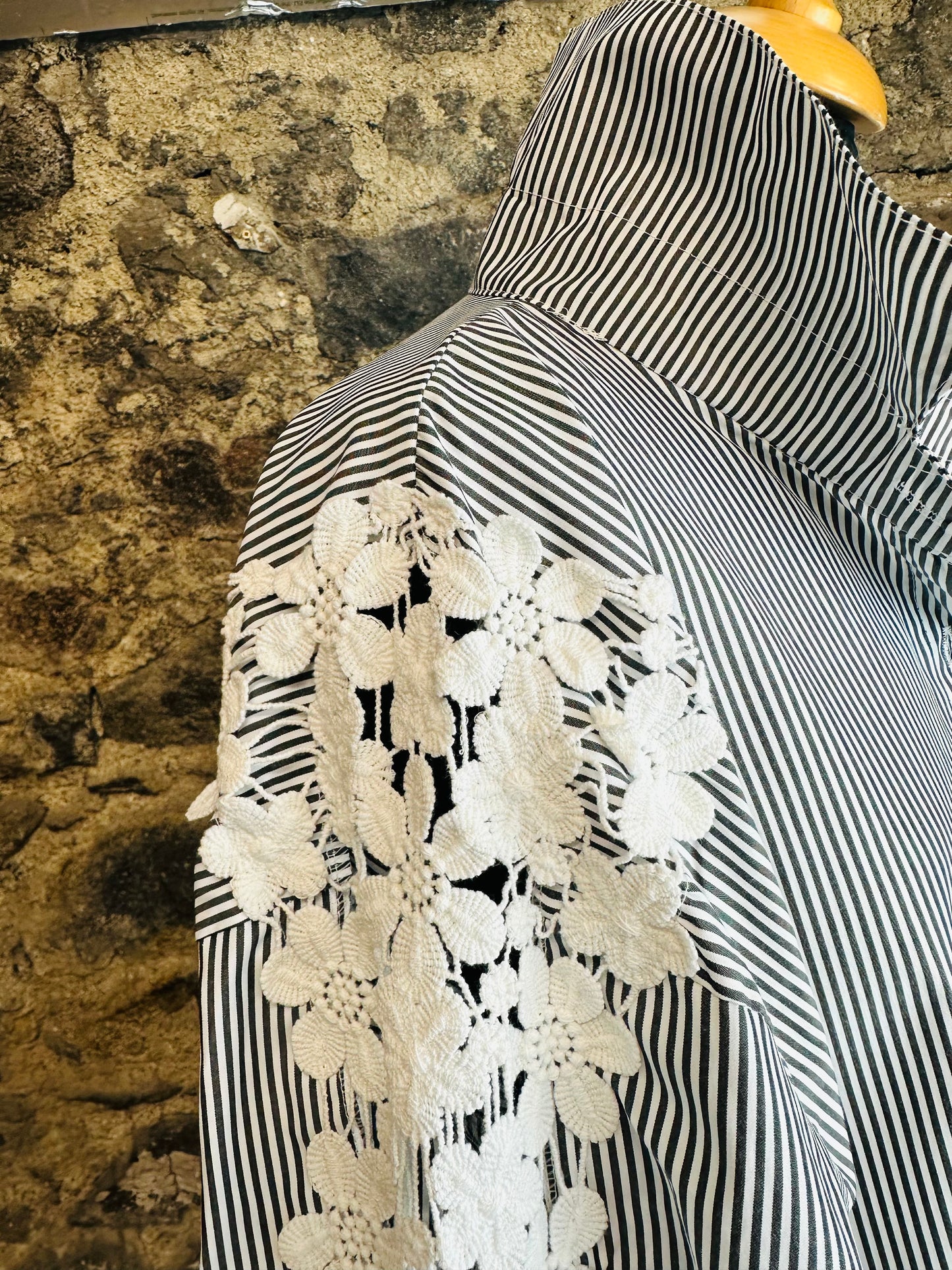 “Clara “ black and white Italian Bretton striped dress shirt