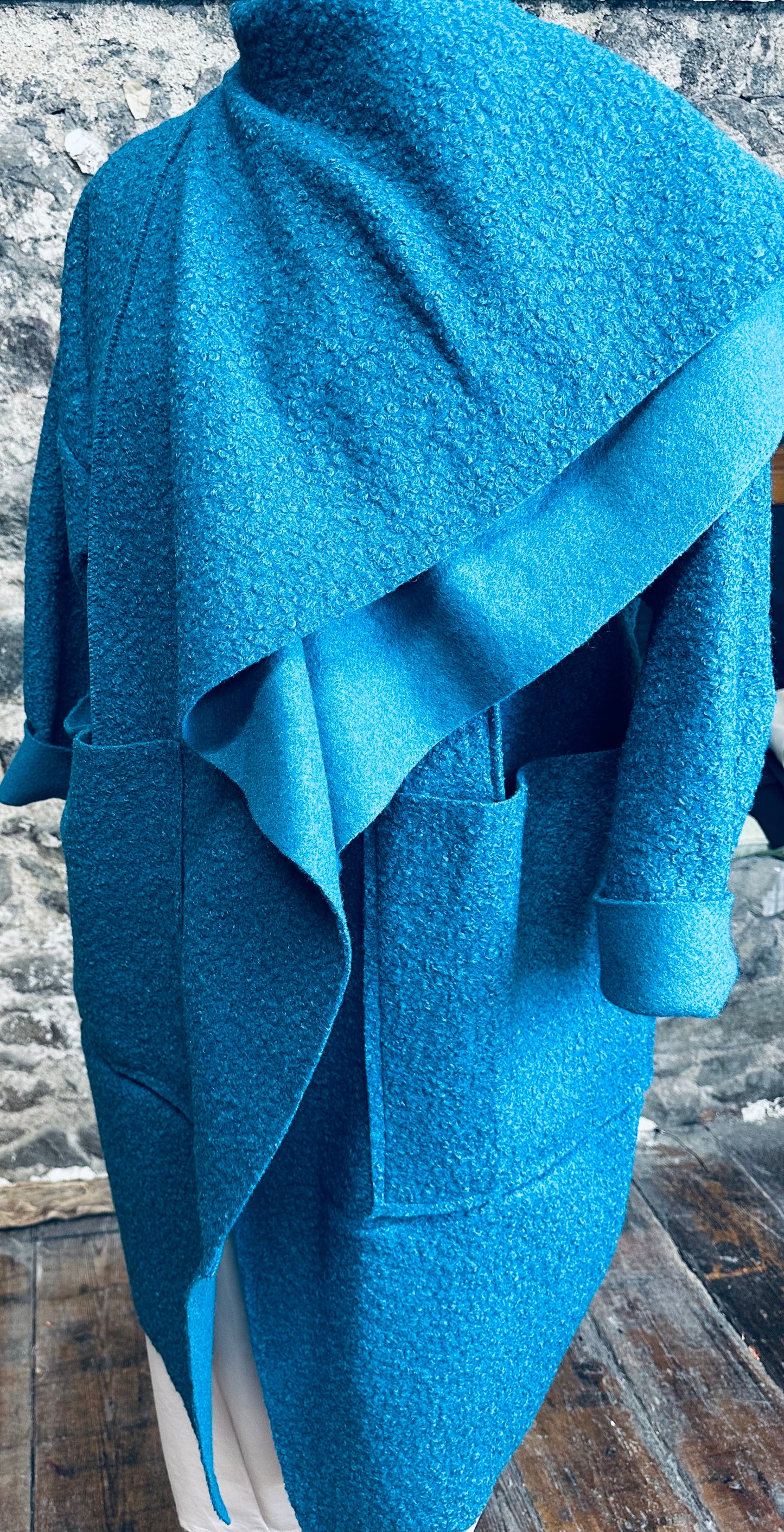 “Corrina” teal boucle Italian coatigan