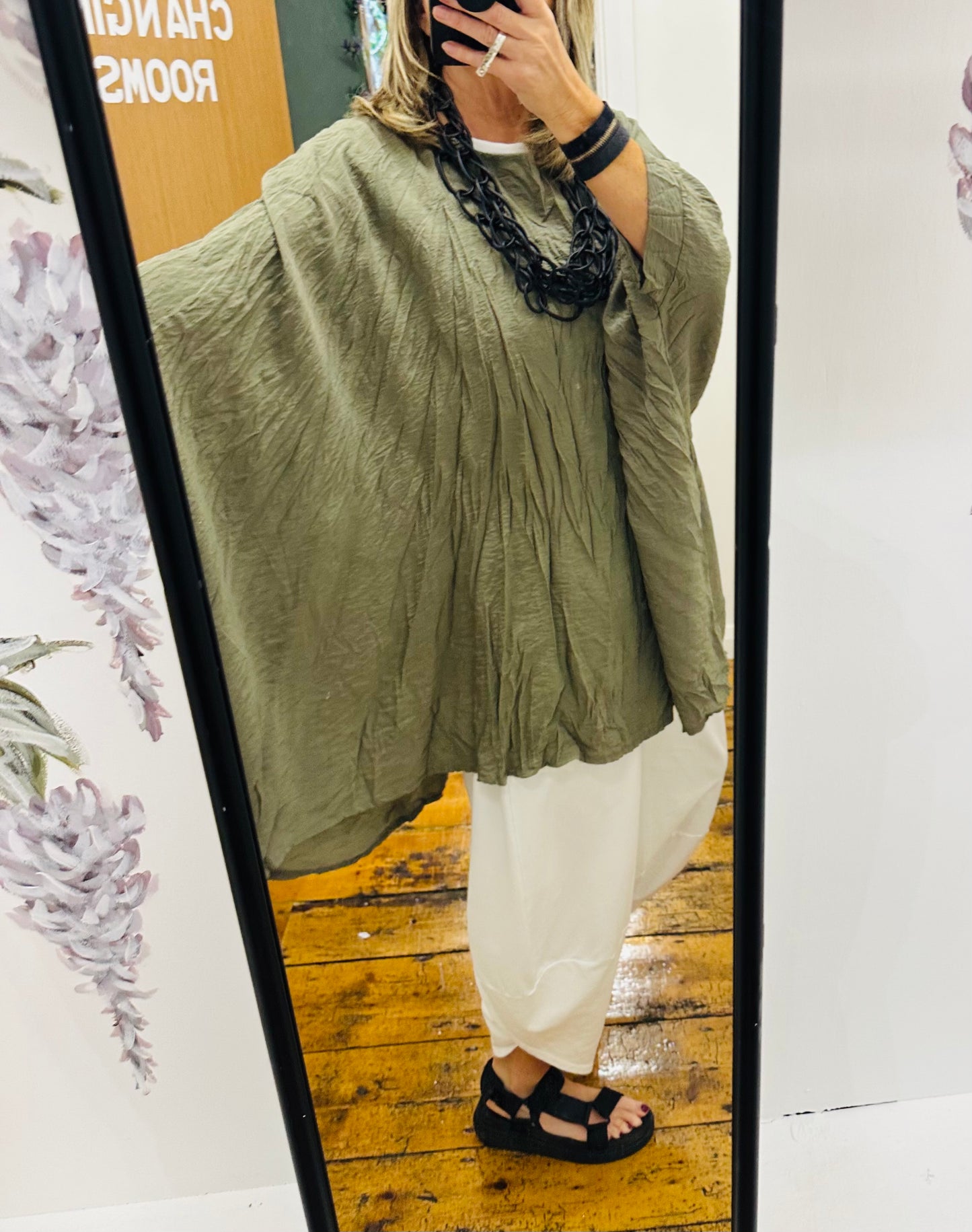 “Elsbeth “ forest crinkle batwing tunic